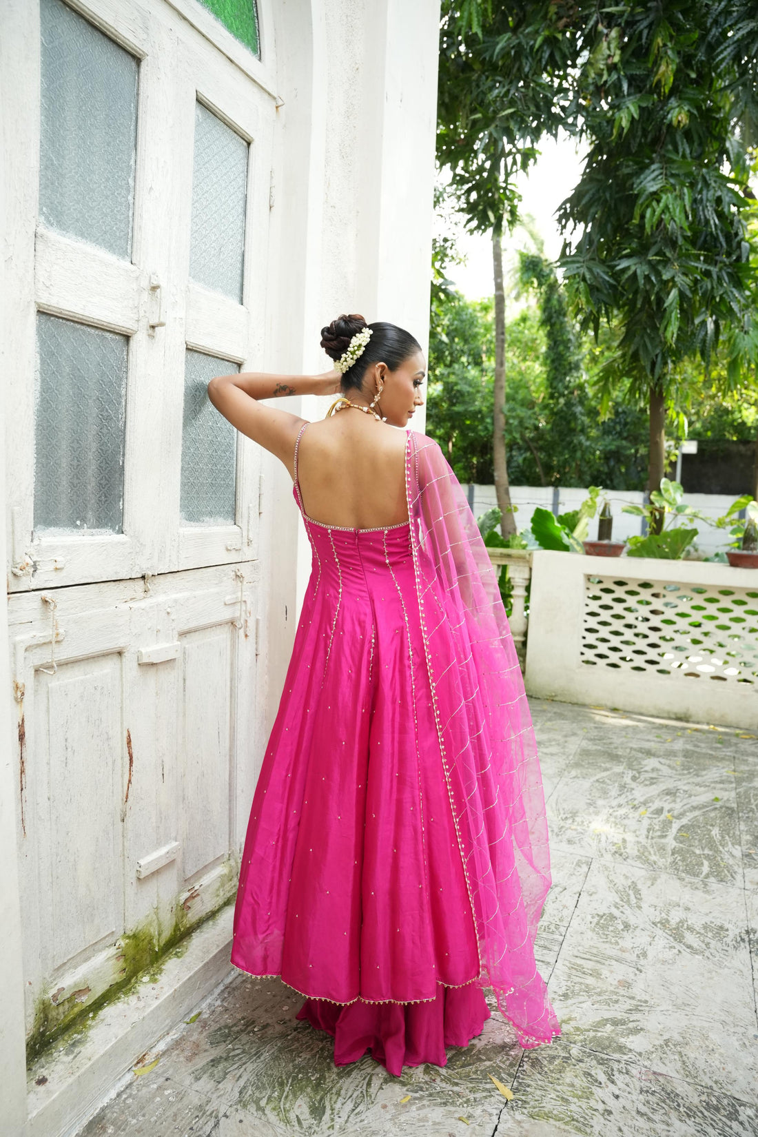 Gulabi Pink (Strap) Anarkali With Sharara Set