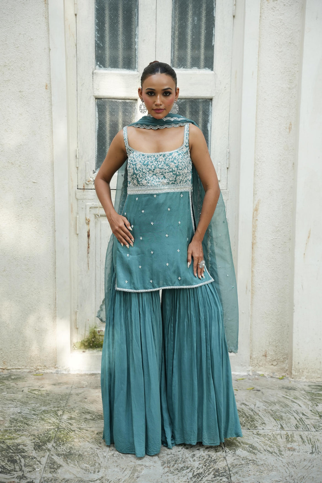 Turqouise Blue (SleeveLess) Gharara Set