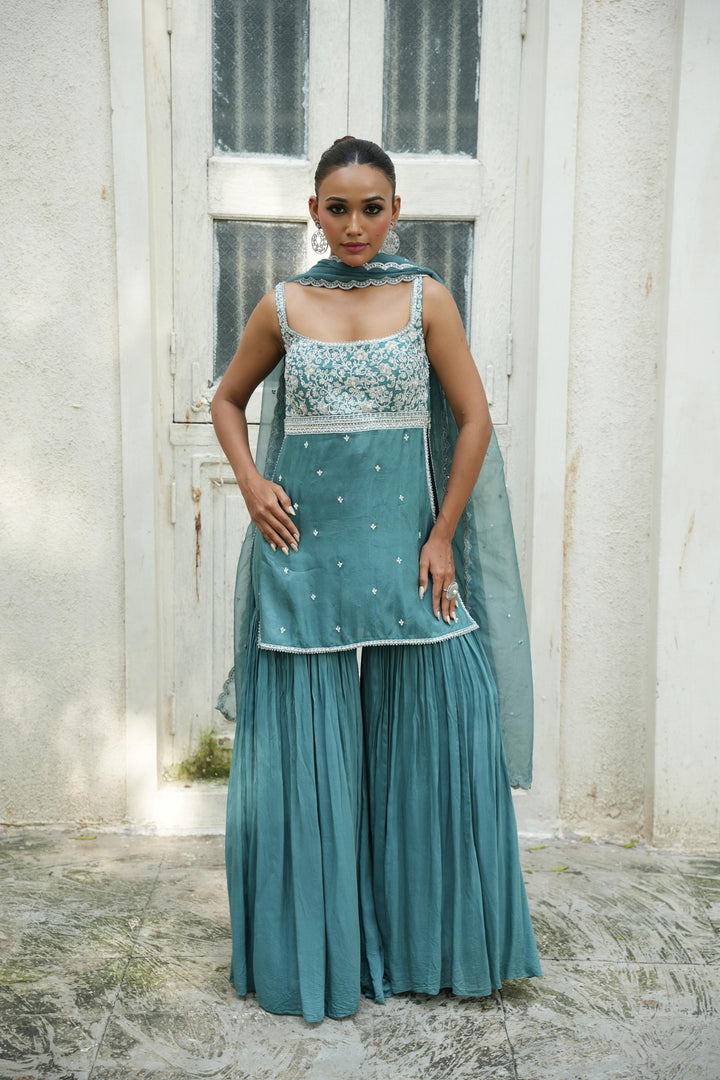 Turqouise Blue (SleeveLess) Gharara Set