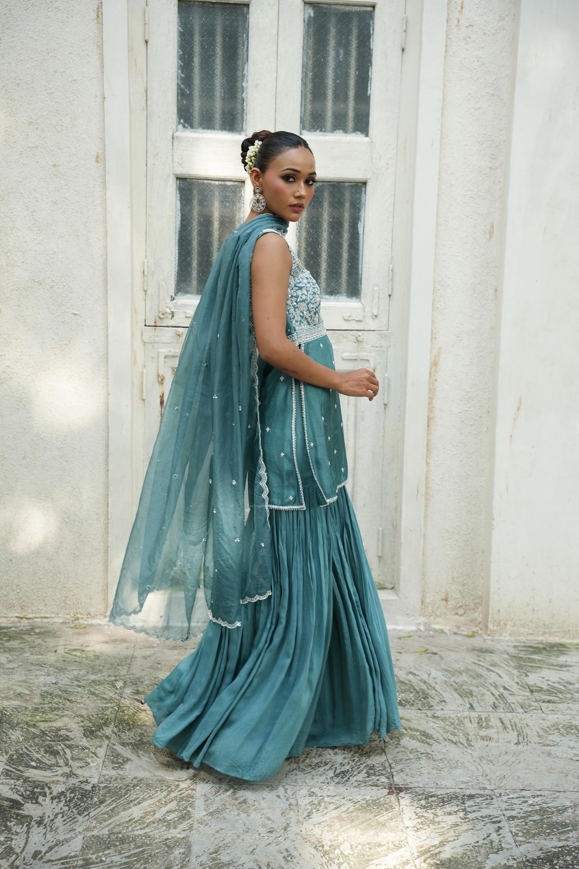 Turqouise Blue (SleeveLess) Gharara Set