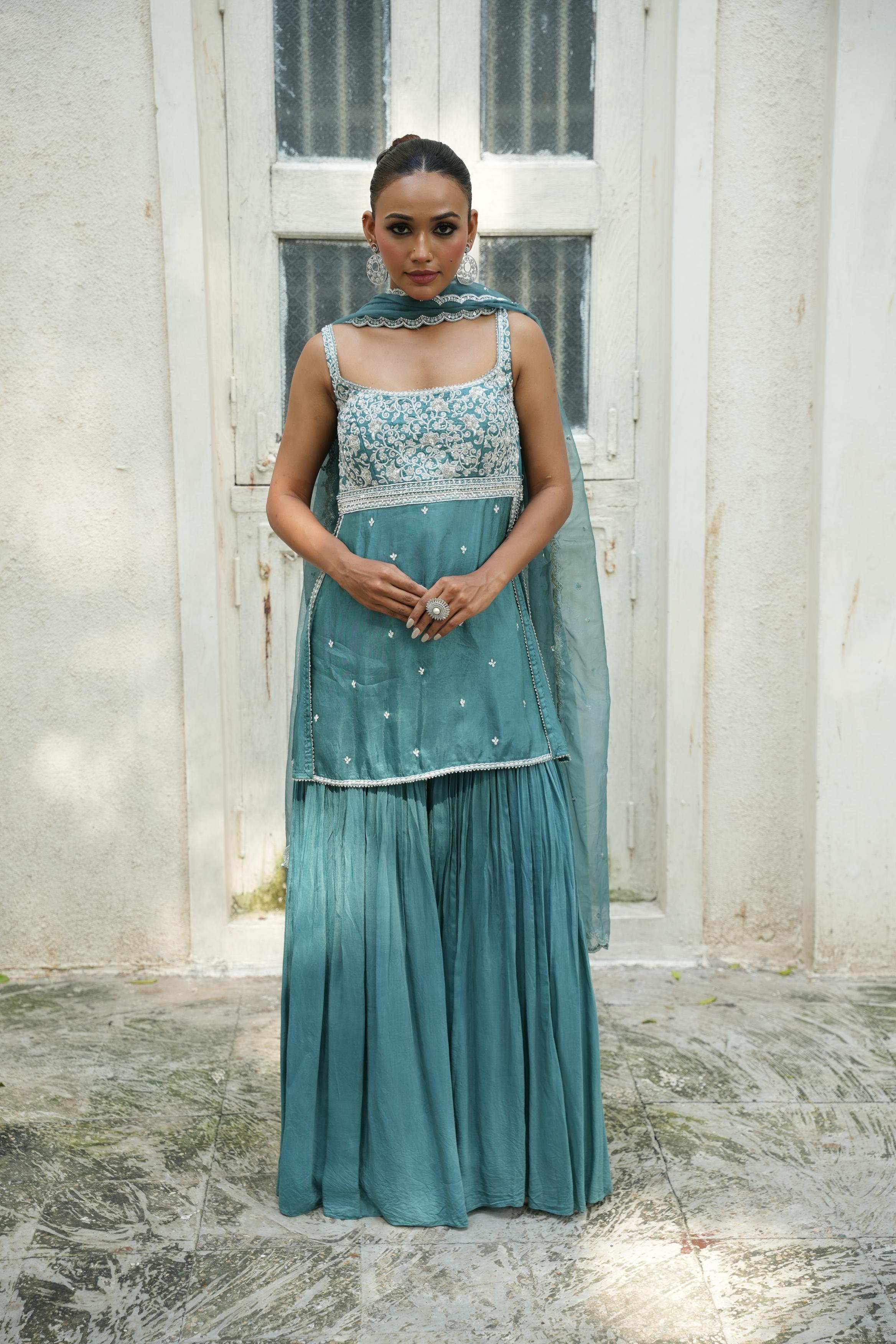 Turqouise Blue (SleeveLess) Gharara Set
