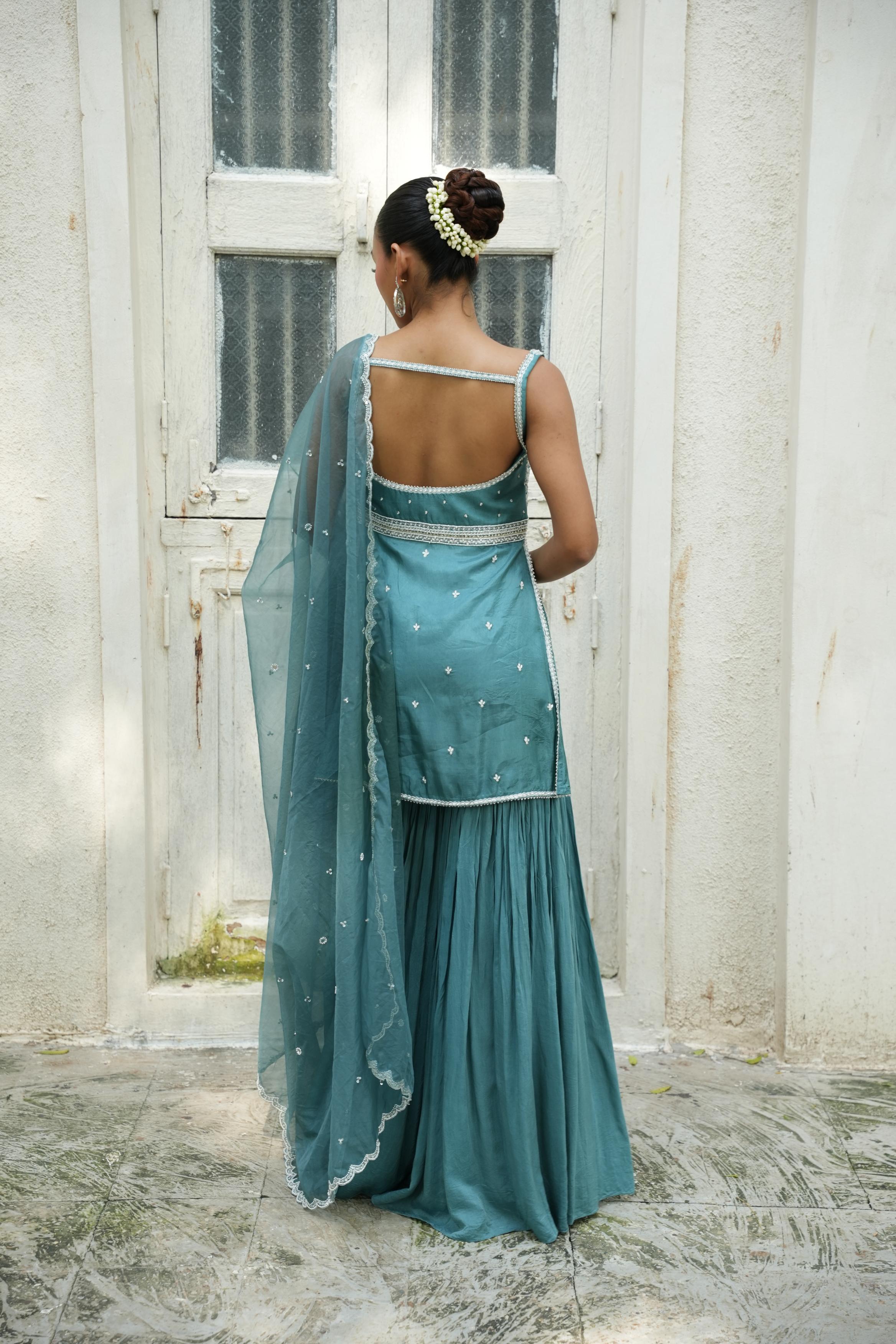 Turqouise Blue (SleeveLess) Gharara Set