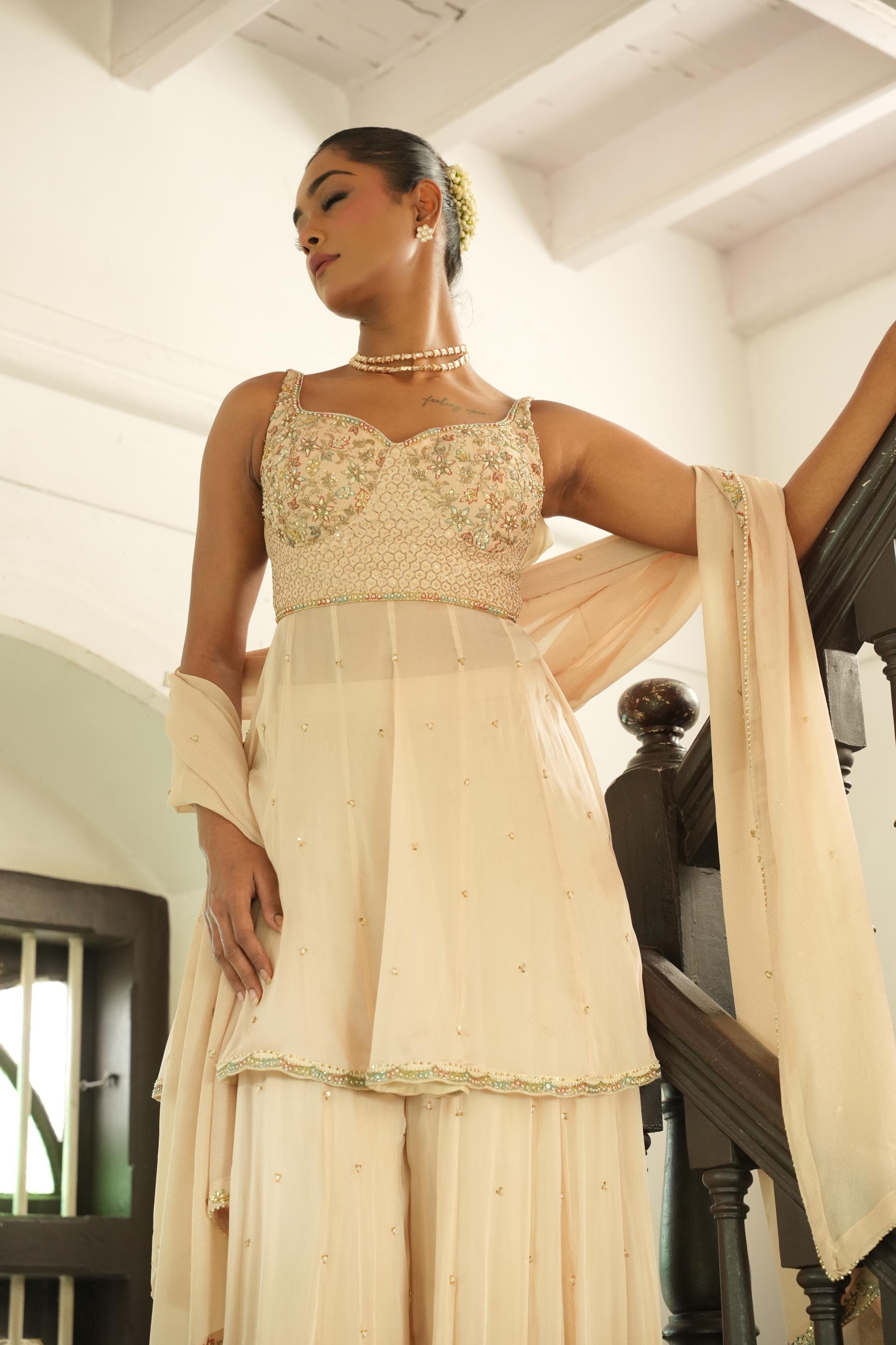 Ivory (Resham Details) Sharara Set