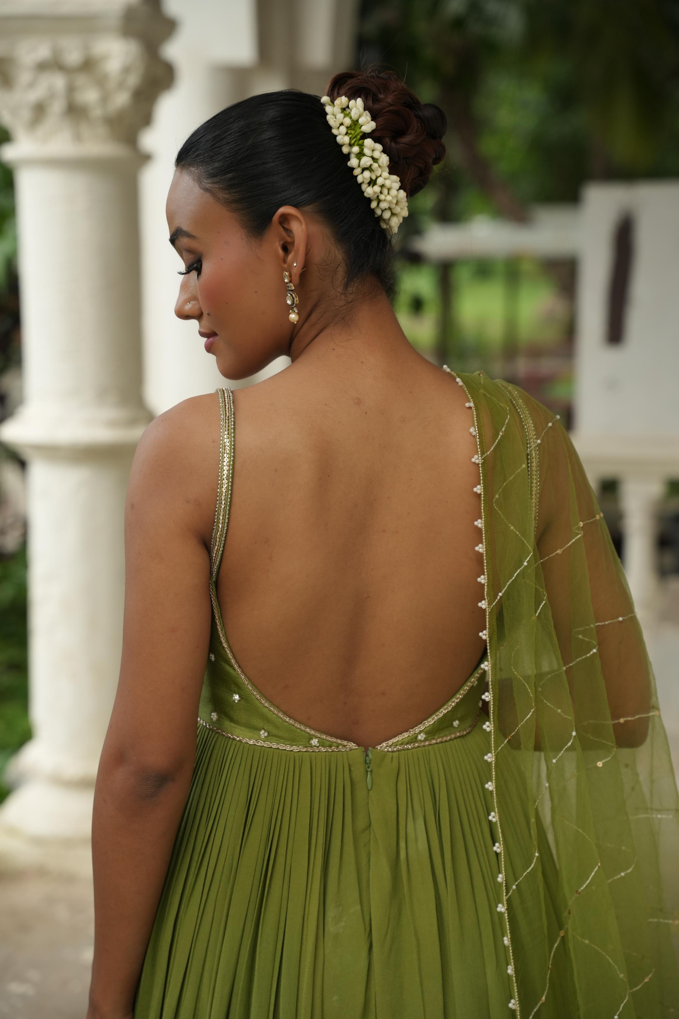 Pista Green (Strap) ( ColourFull Resham Details) Anarkali With Pants