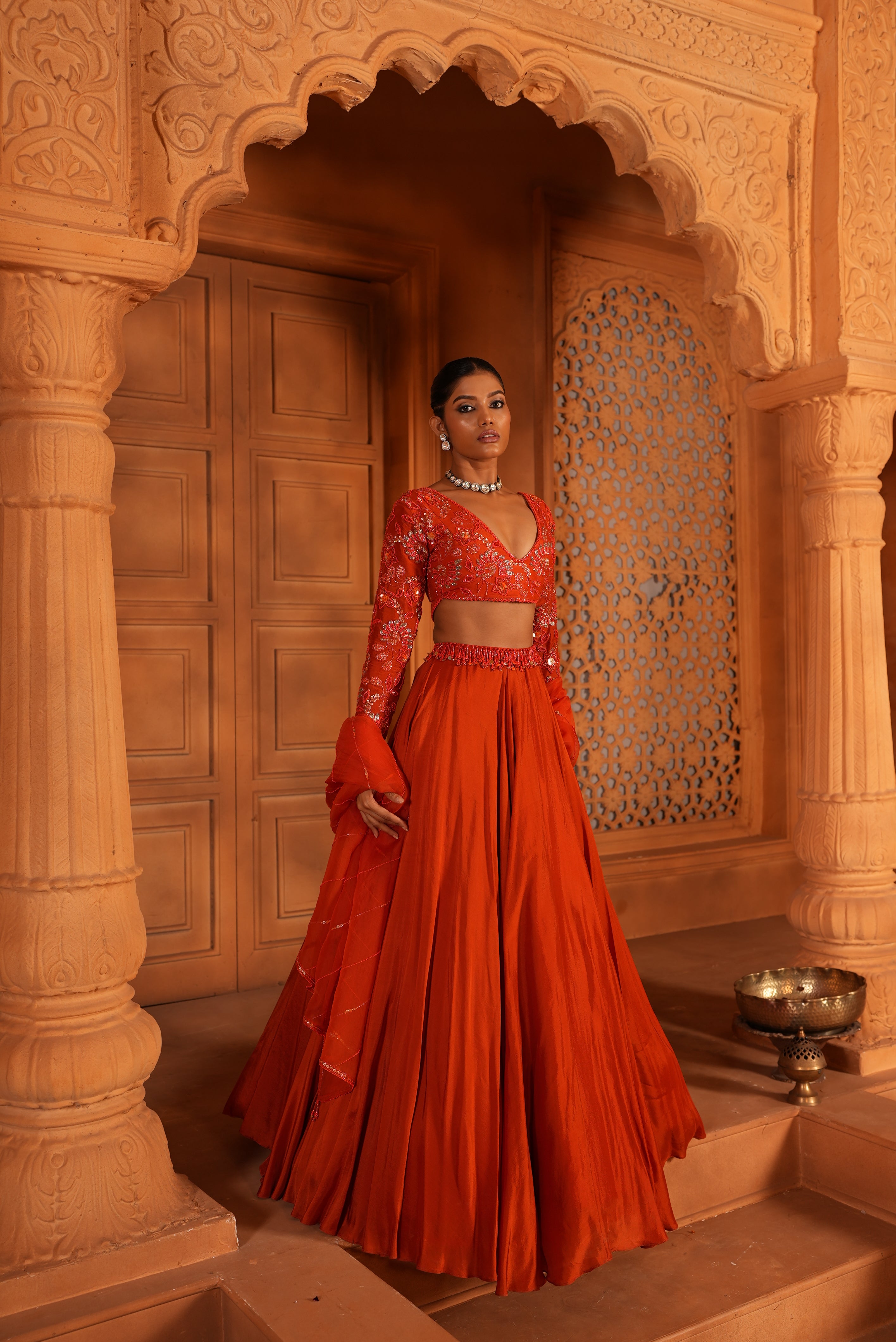 Candy Orange (Tone On Tone Work) Lehenga