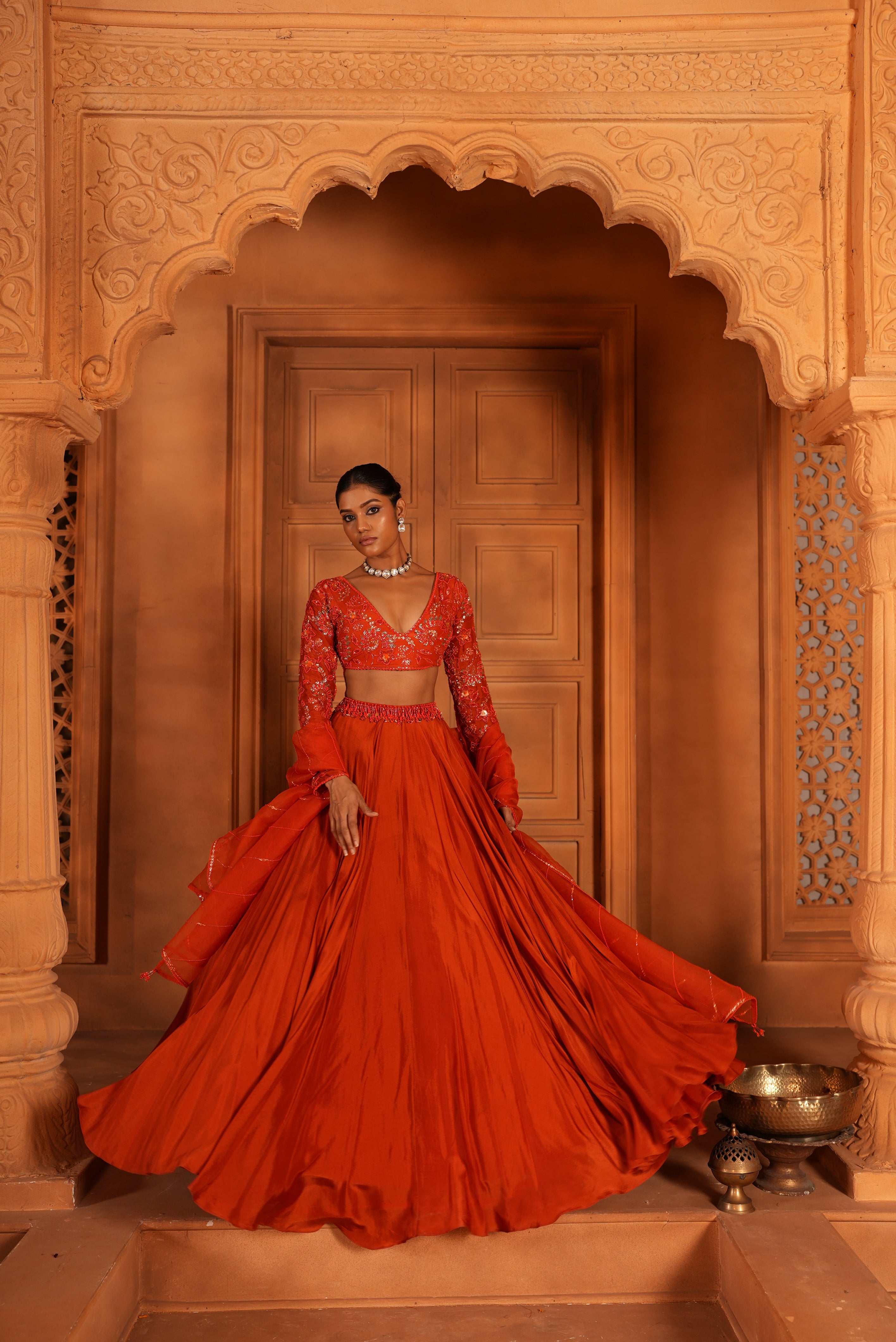 Candy Orange (Tone On Tone Work) Lehenga