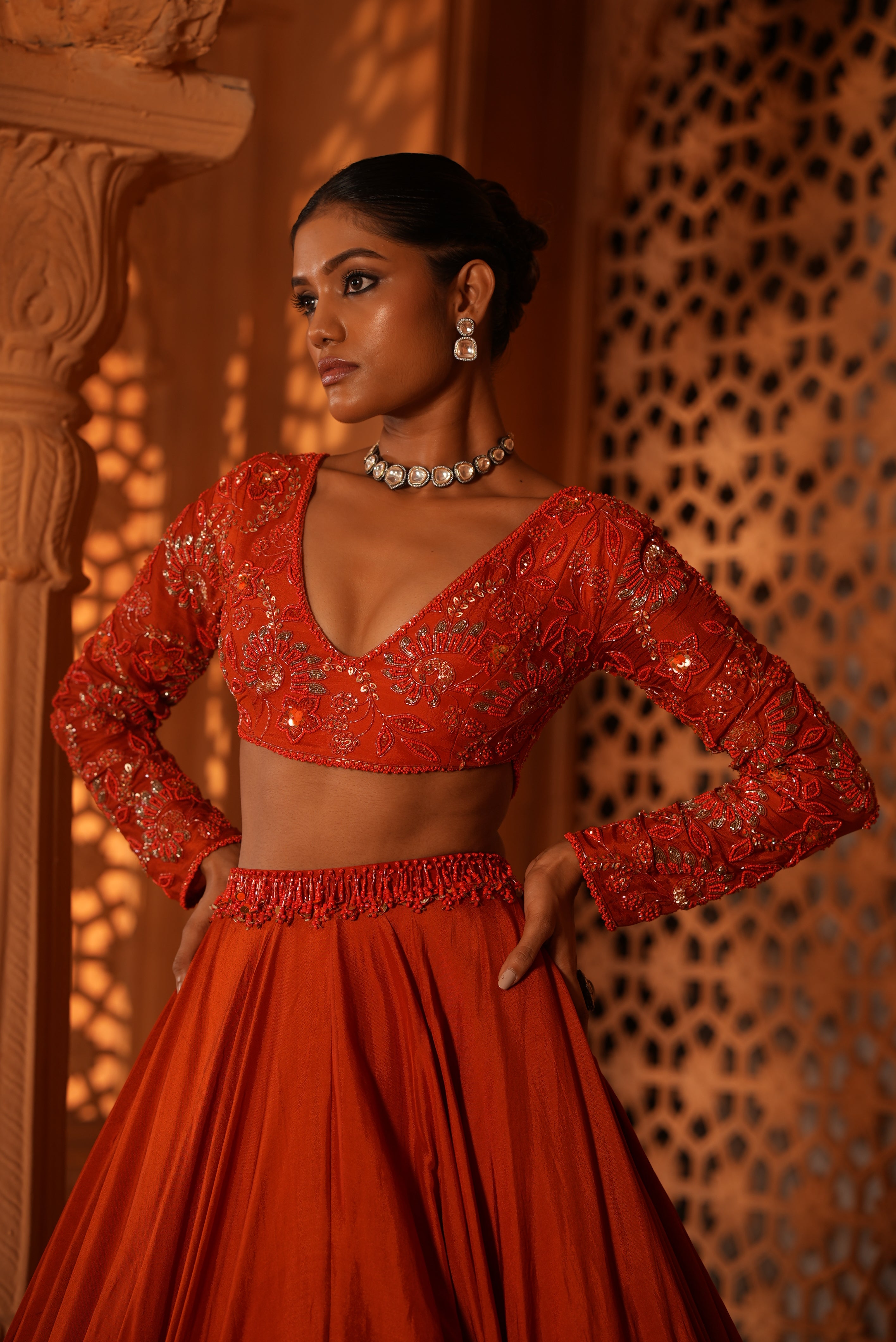 Candy Orange (Tone On Tone Work) Lehenga