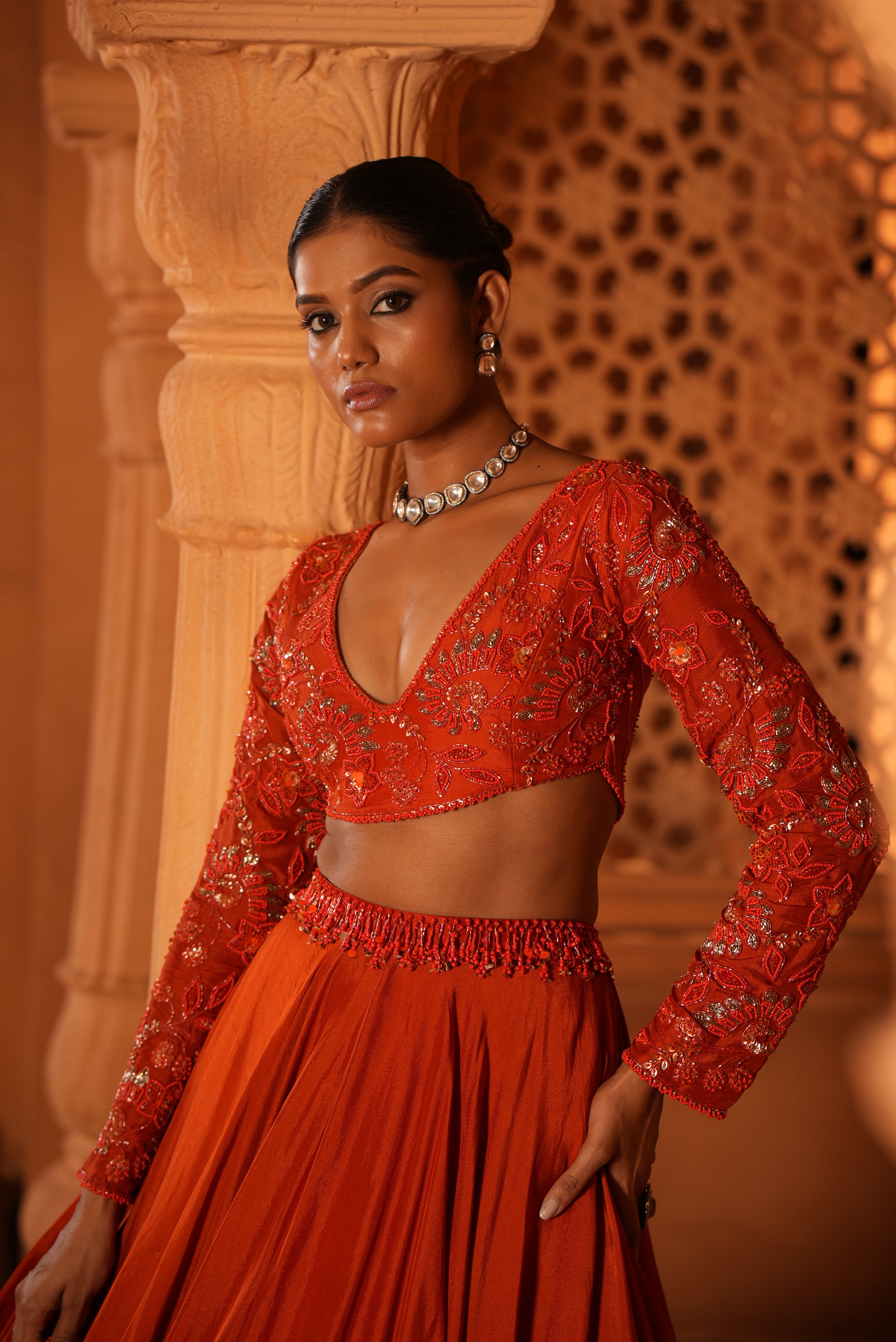 Candy Orange (Tone On Tone Work) Lehenga