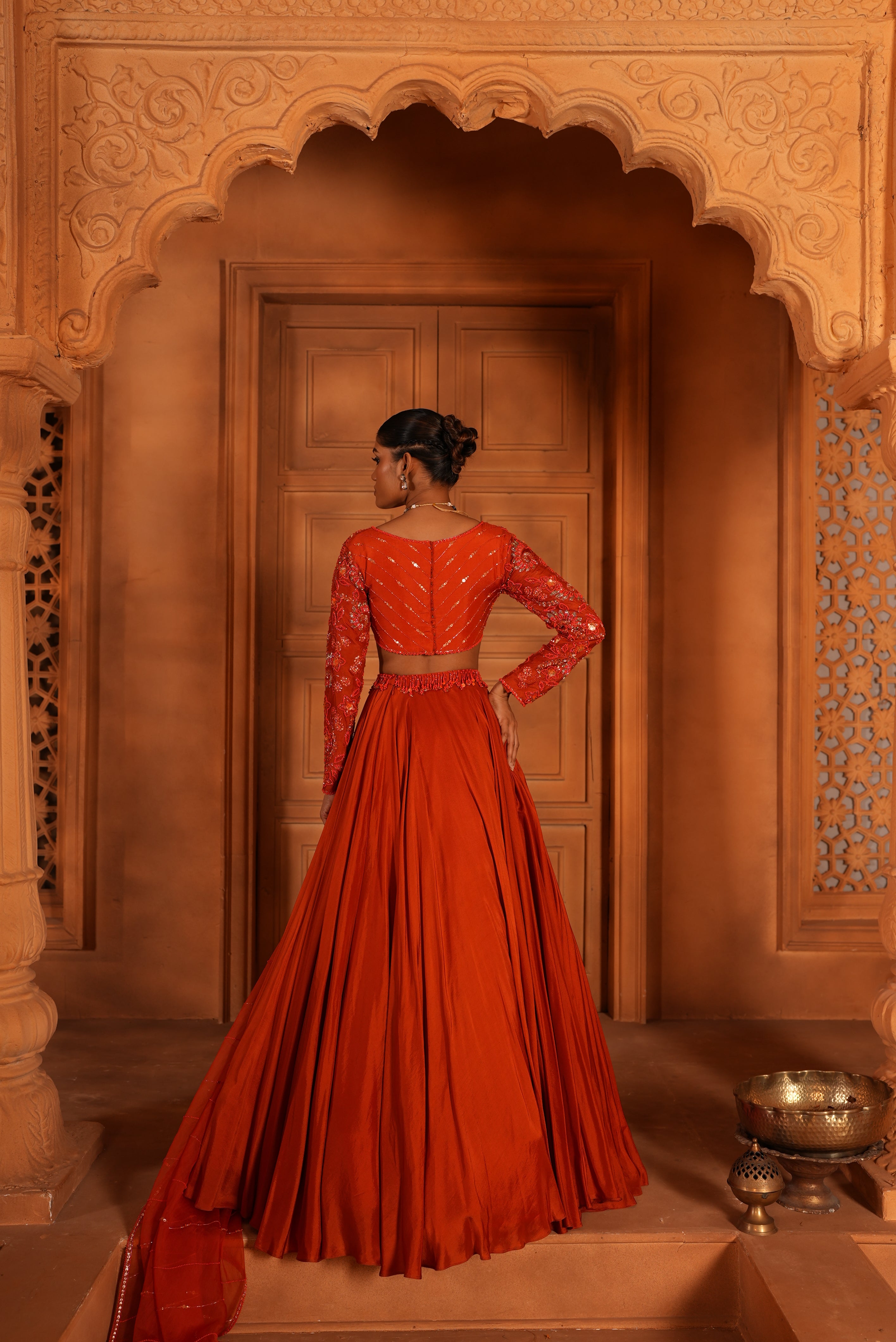 Candy Orange (Tone On Tone Work) Lehenga