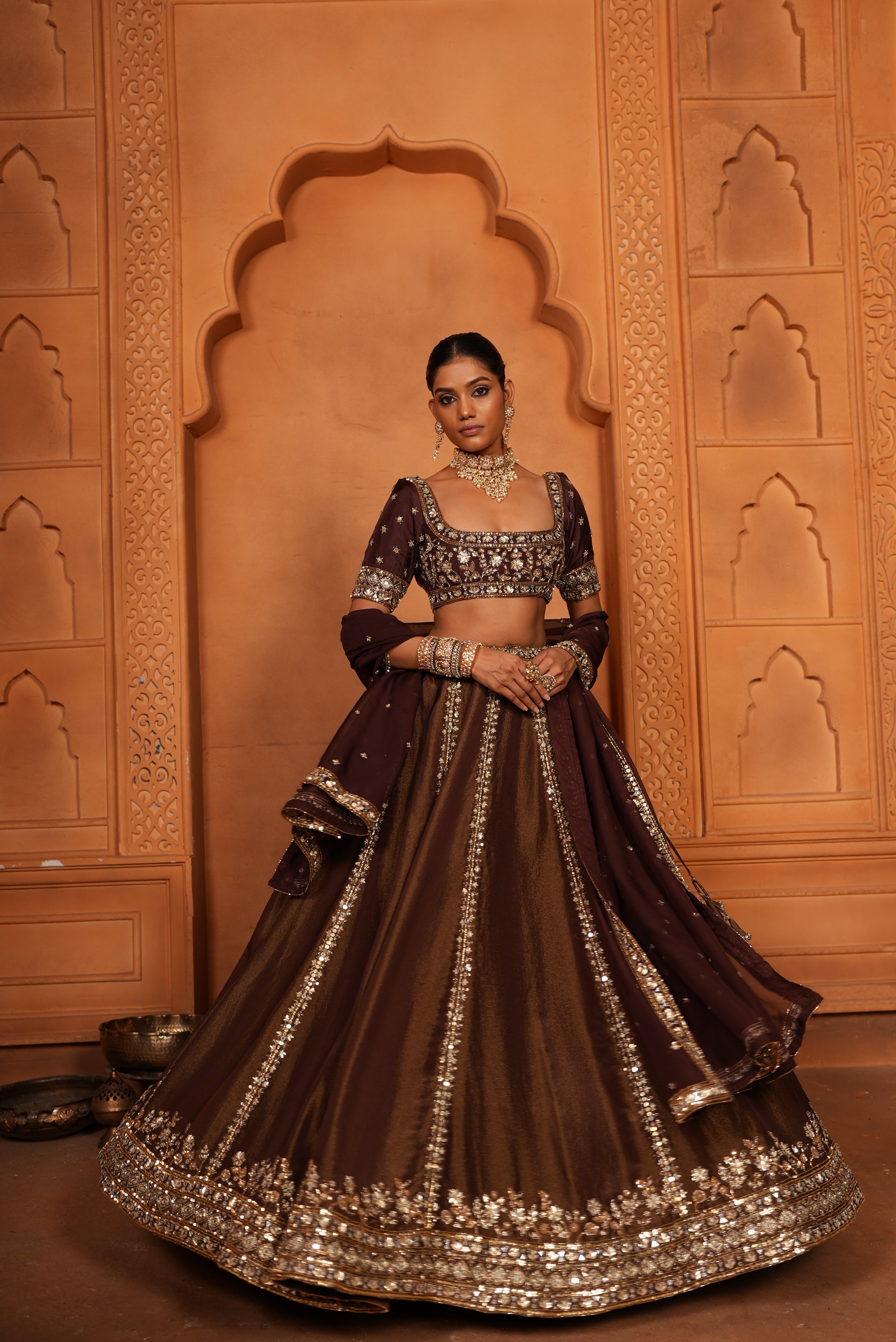 Maroonish Brown (Zari) Lehenga