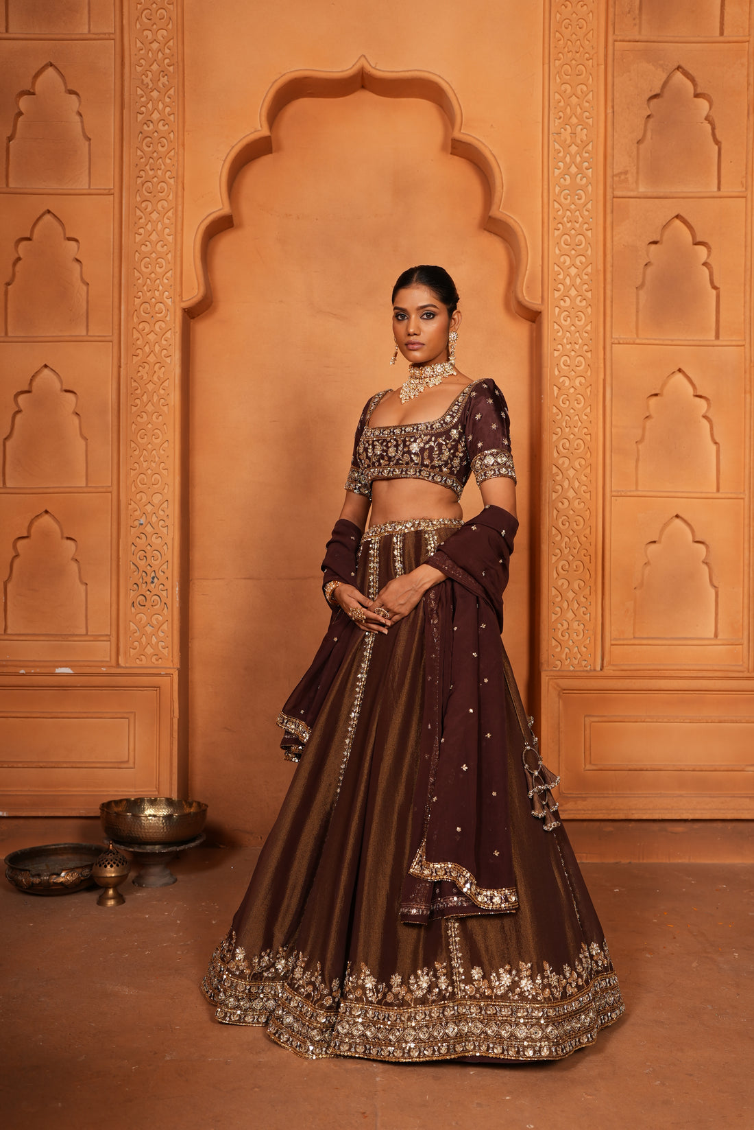 Maroonish Brown (Zari) Lehenga
