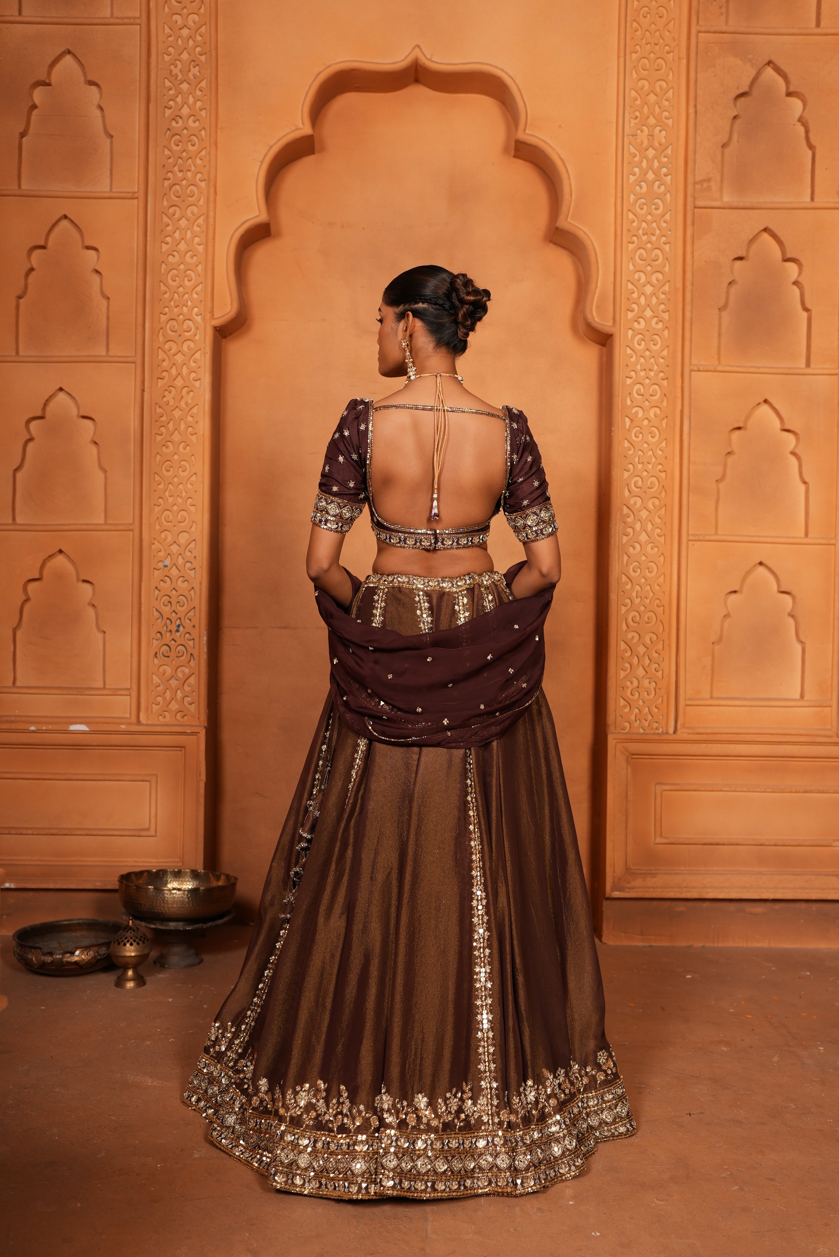 Maroonish Brown (Zari) Lehenga