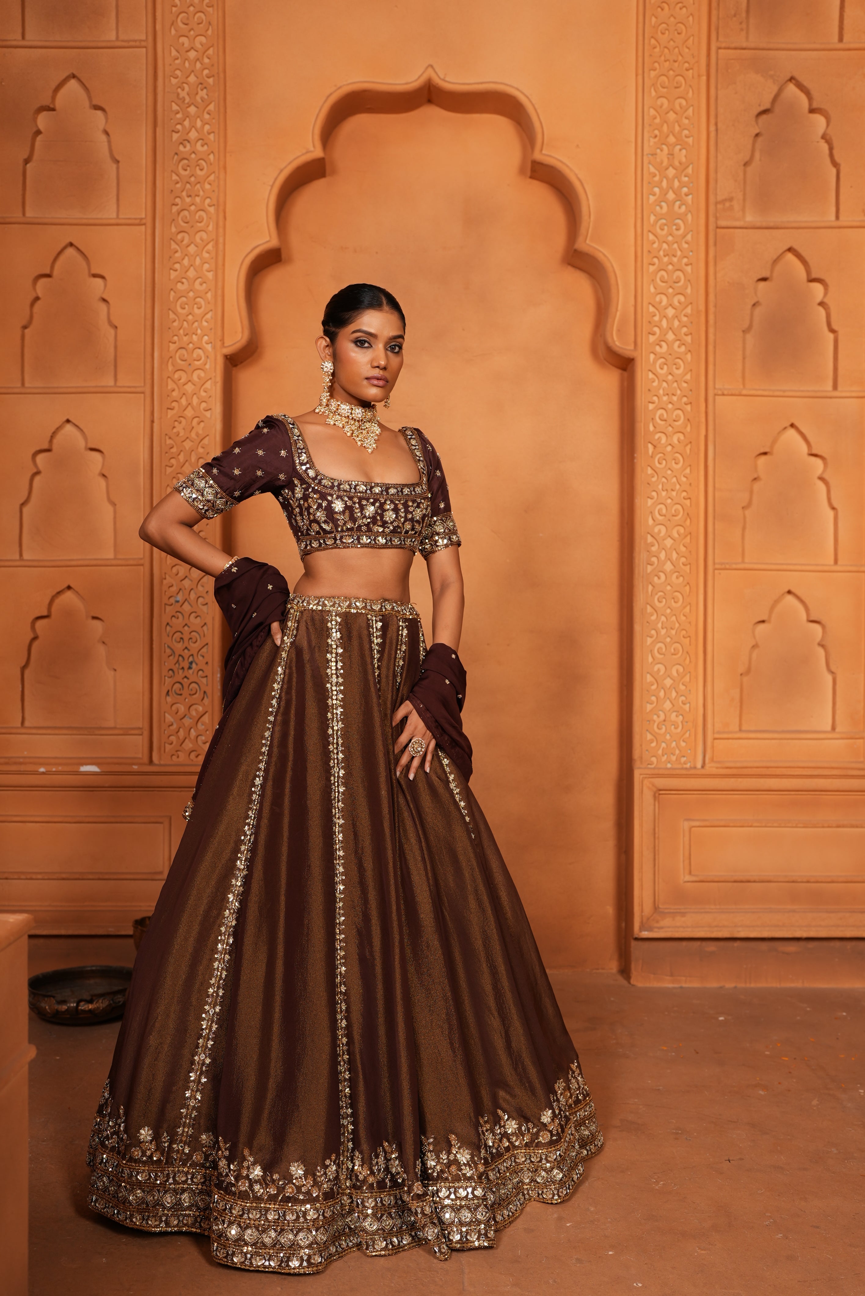 Maroonish Brown (Zari) Lehenga
