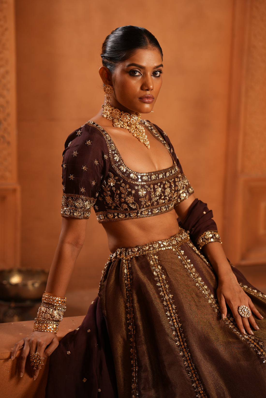 Maroonish Brown (Zari) Lehenga