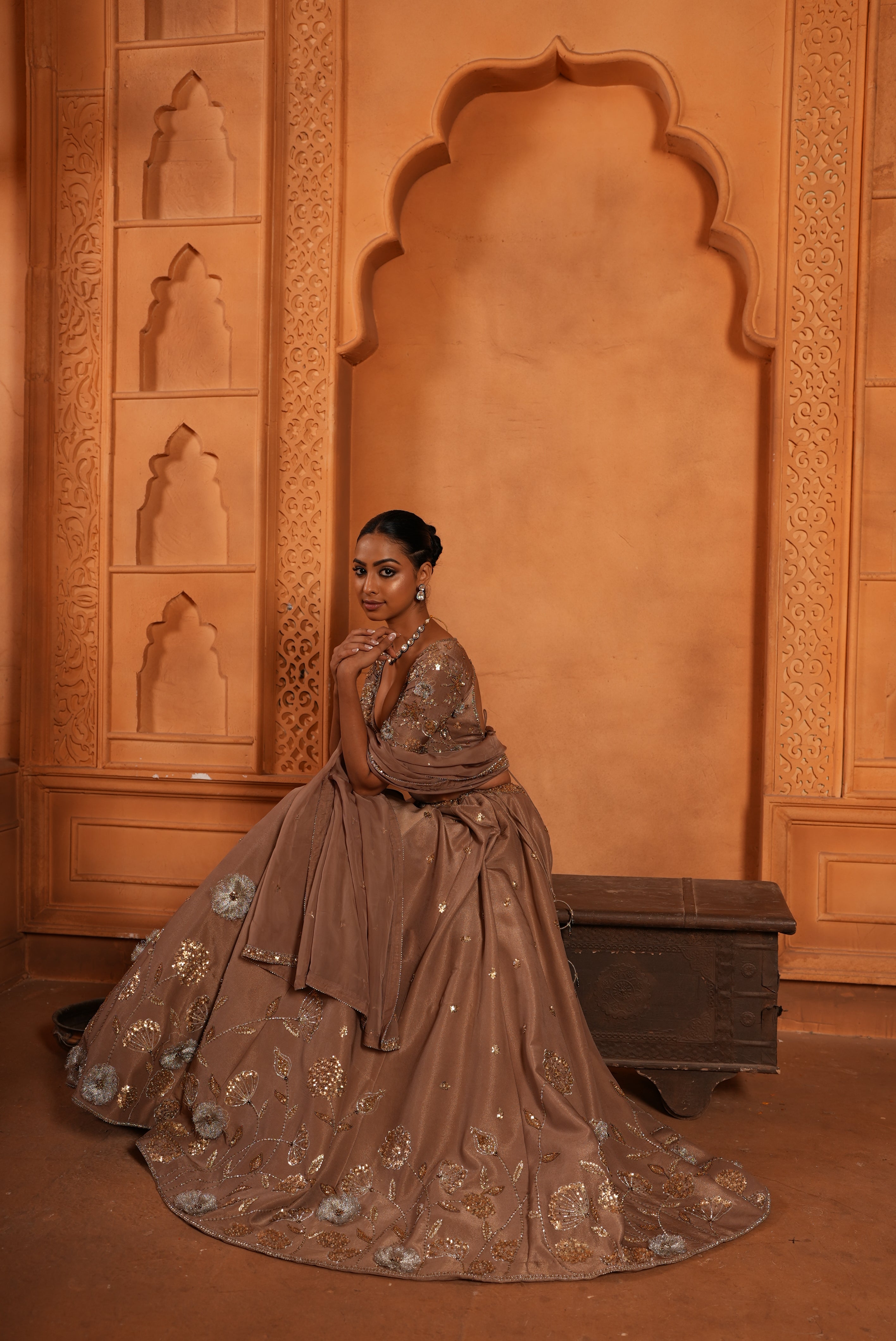 Nude Brown Zari Lehenga