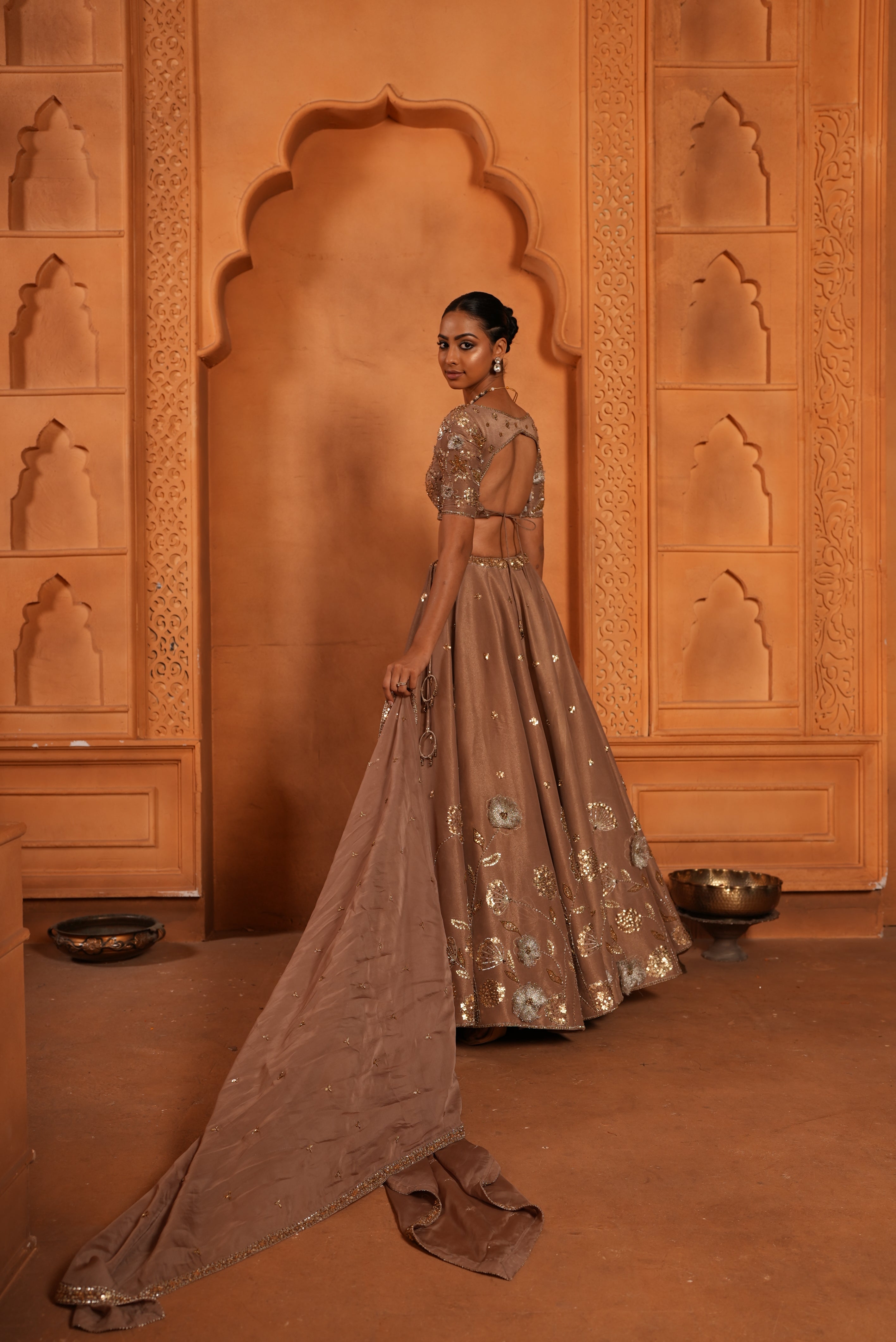 Nude Brown Zari Lehenga