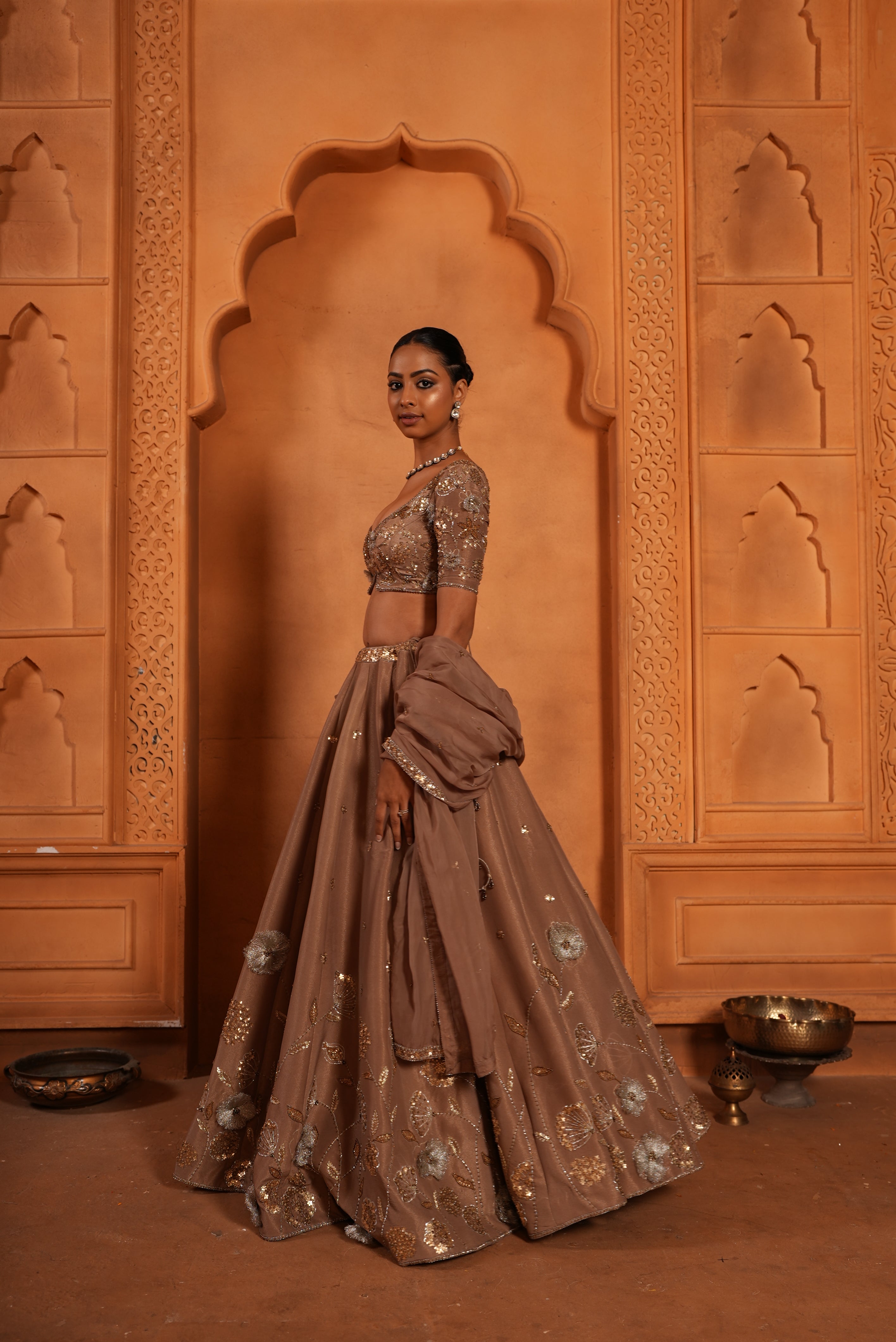 Nude Brown Zari Lehenga