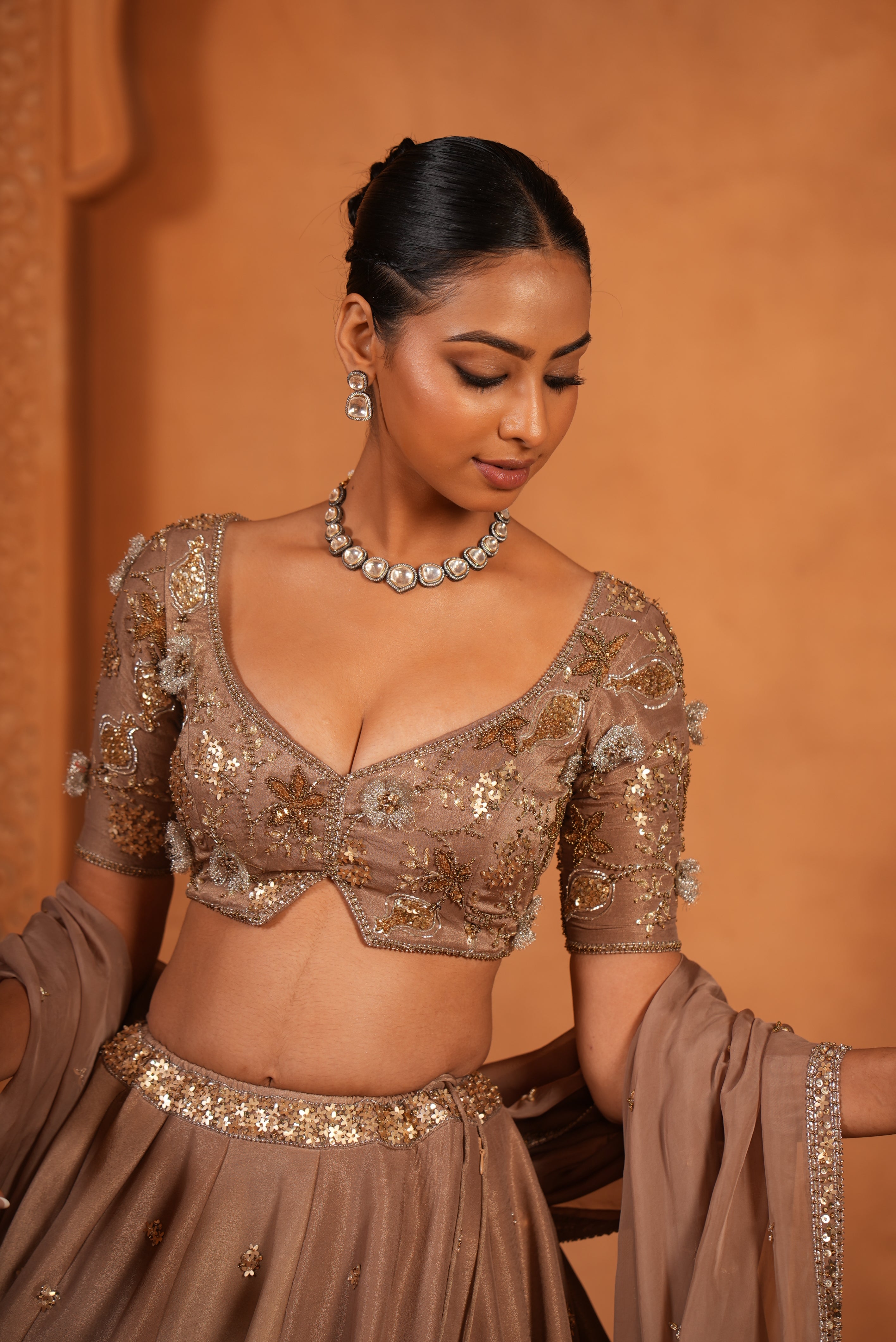Nude Brown Zari Lehenga