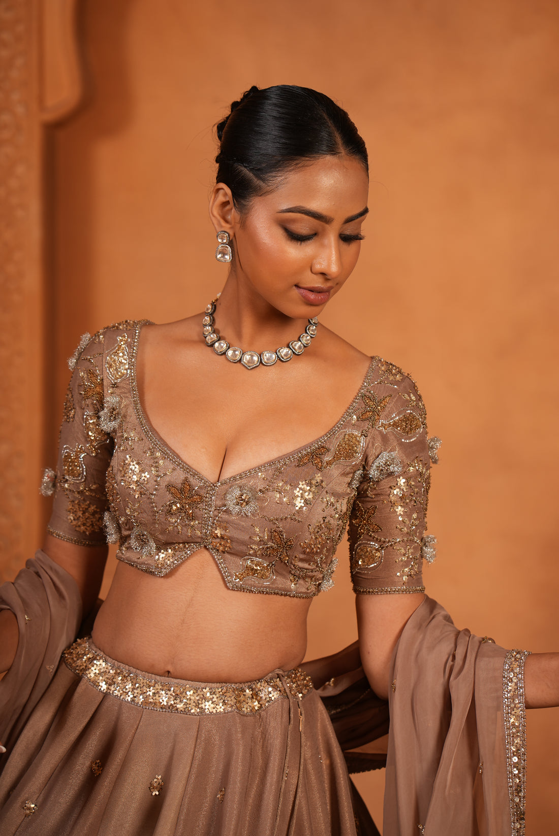Nude Brown Zari Lehenga