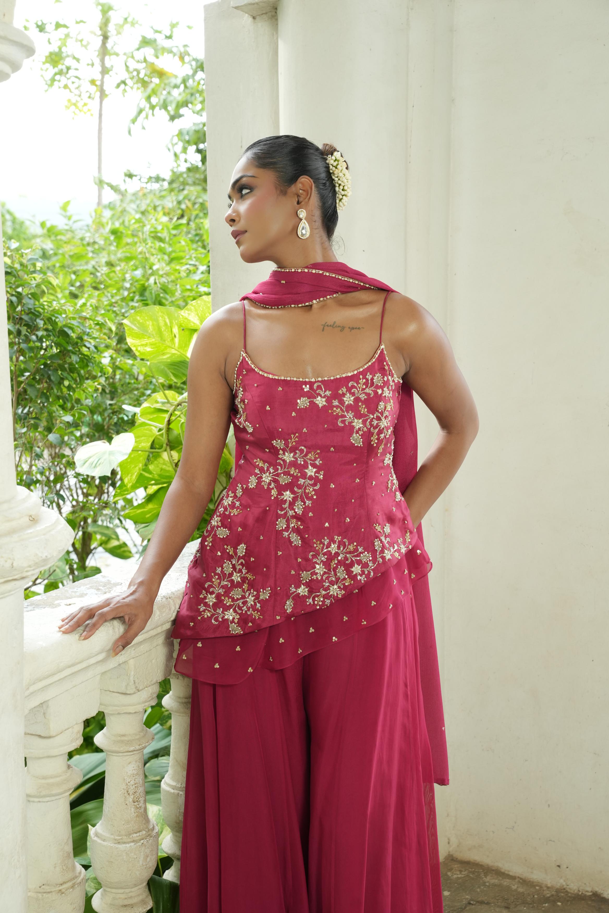 Cherry Red (Strap) Sharara Set