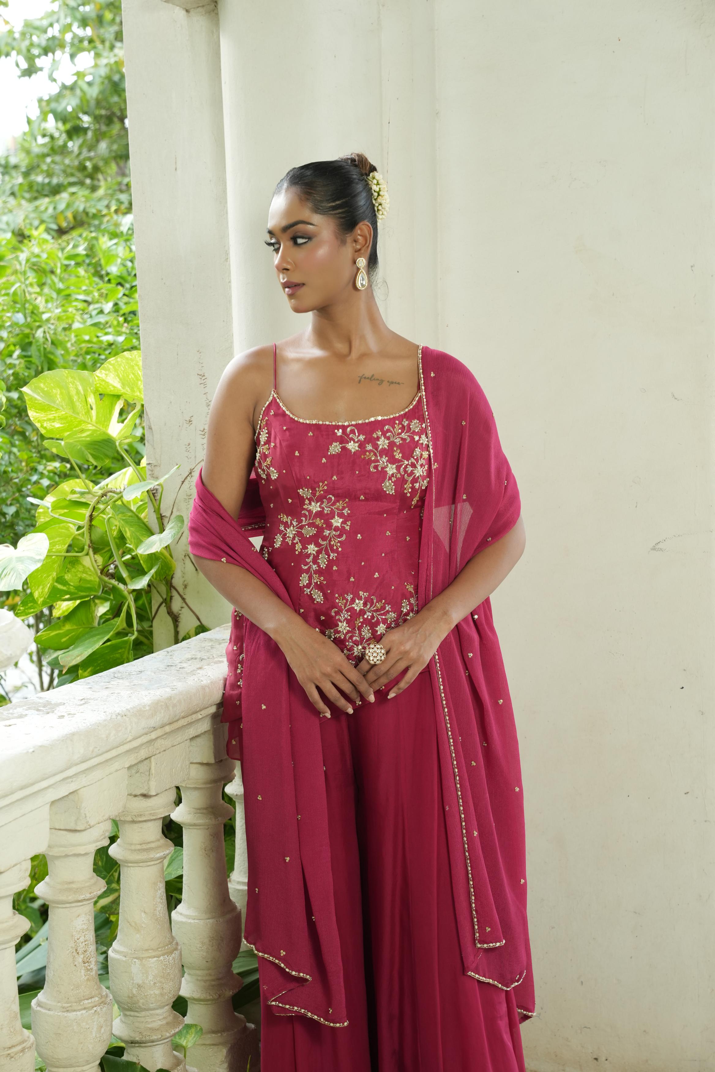 Cherry Red (Strap) Sharara Set