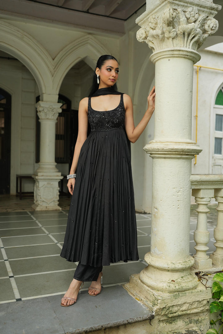 Black (SleeveLess) Anarkali With Pants