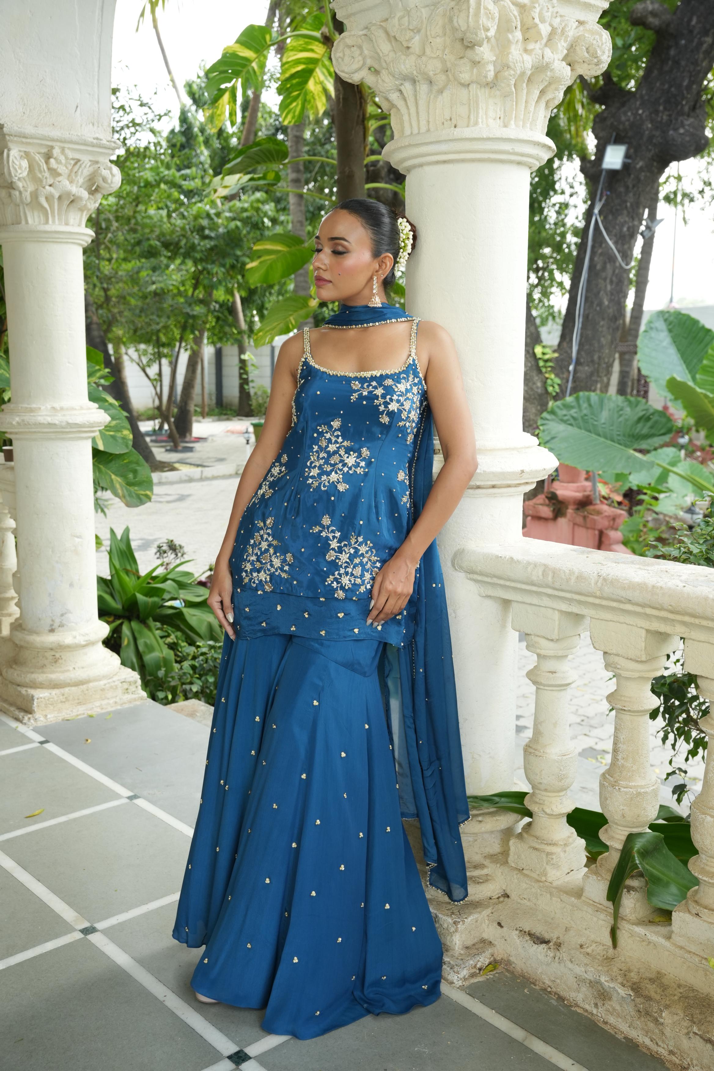Peacock Blue (Strap) Gharara Set