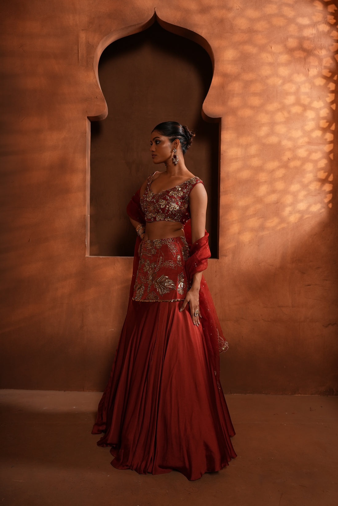 Brunt Orange (Fish-Cut) Lehenga