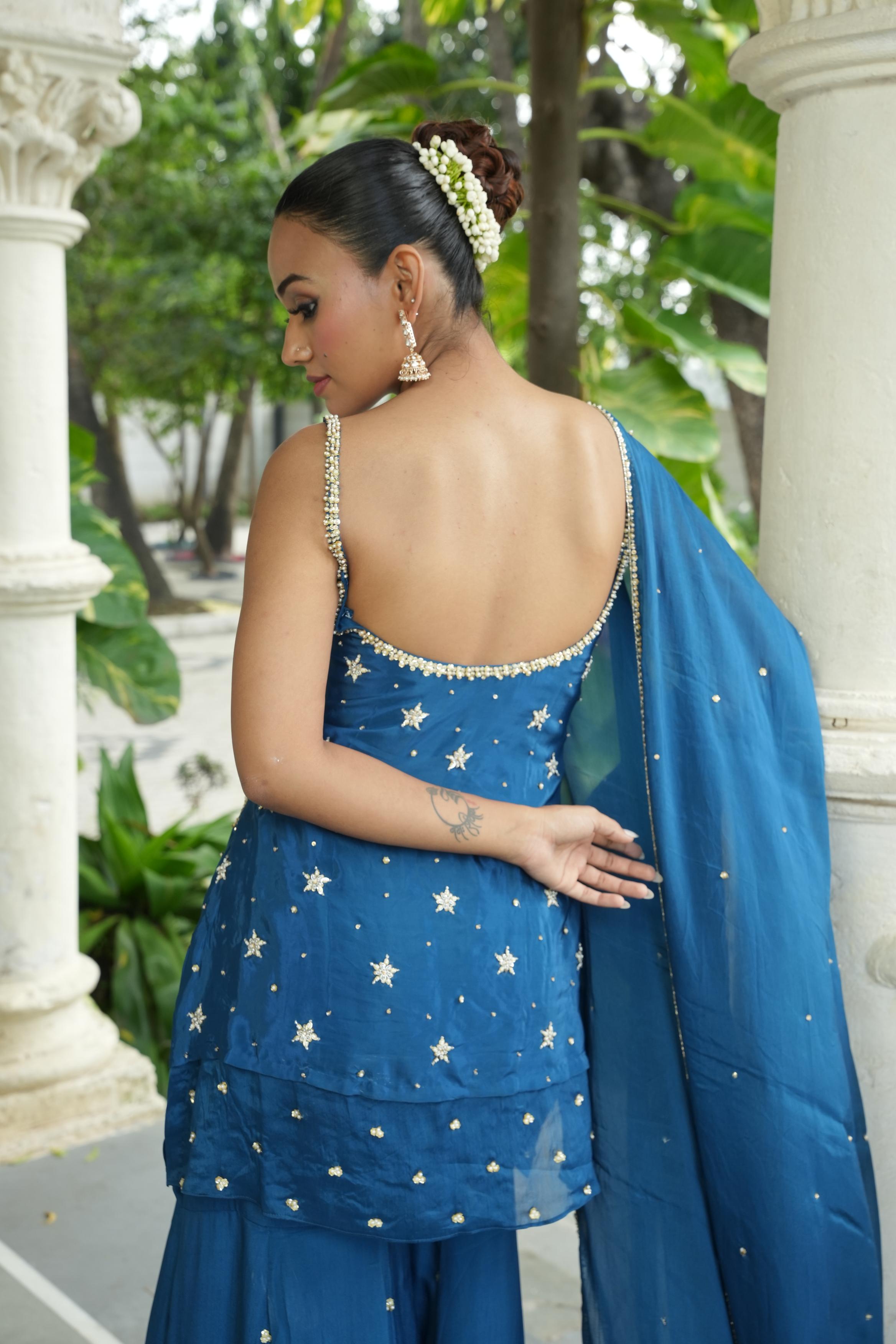 Peacock Blue (Strap) Gharara Set