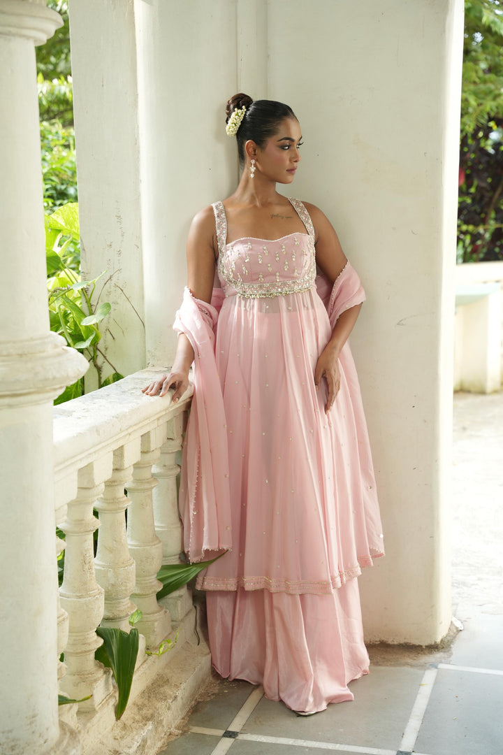 Baby Pink Anarkali With Sharara Set