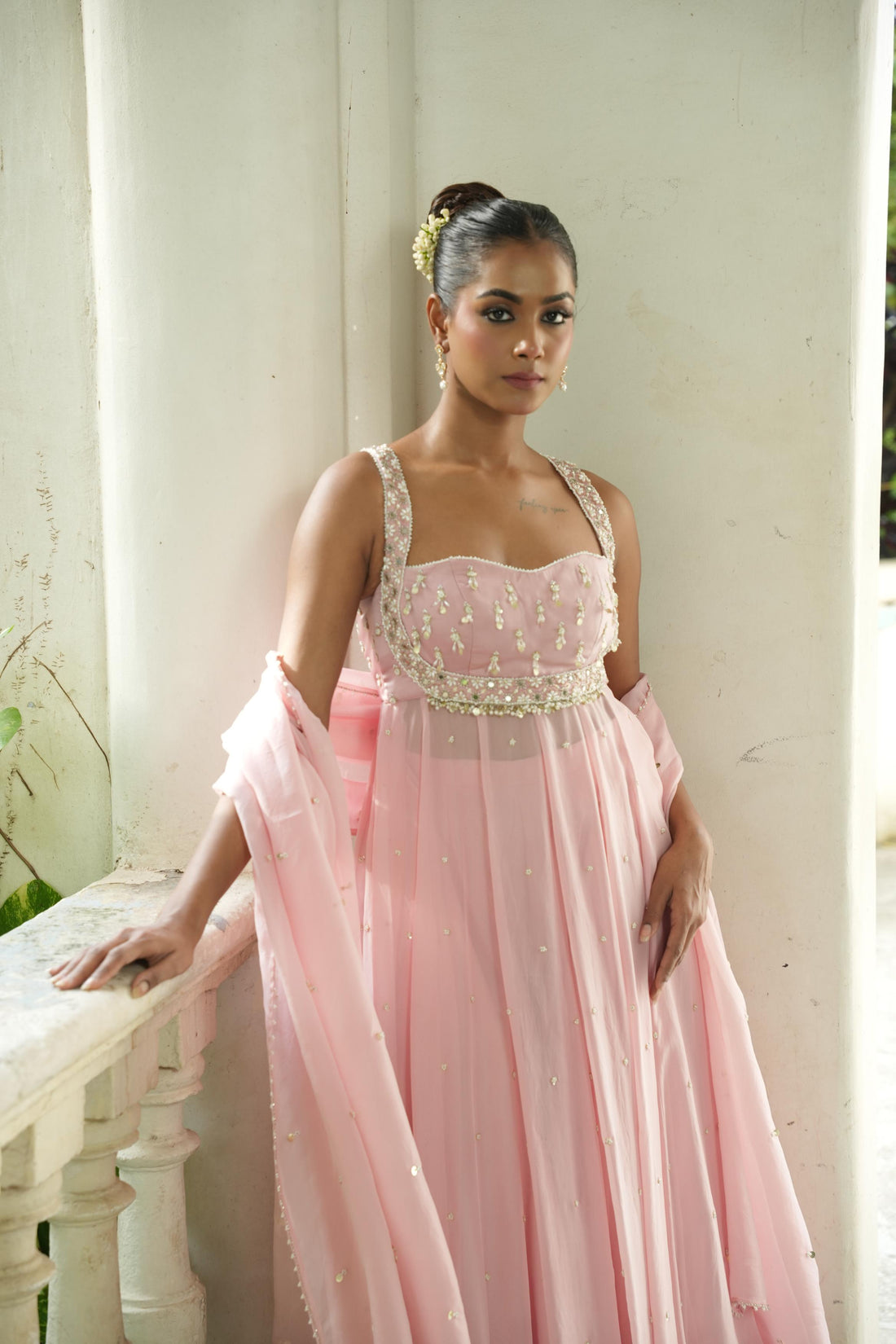 Baby Pink Anarkali With Sharara Set