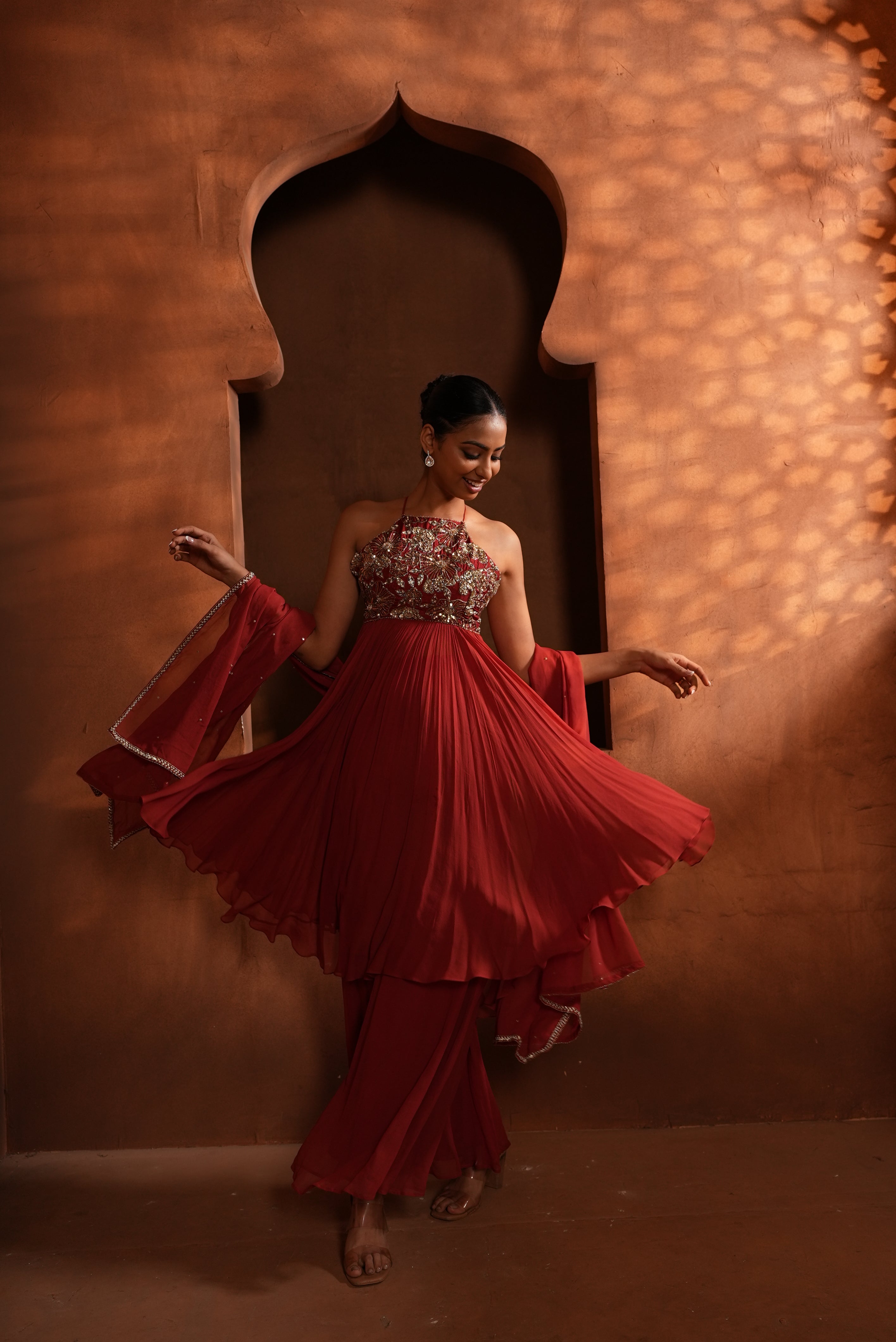 Brunt Rust In-Cut Dress (UN-EVEN FLAIR)