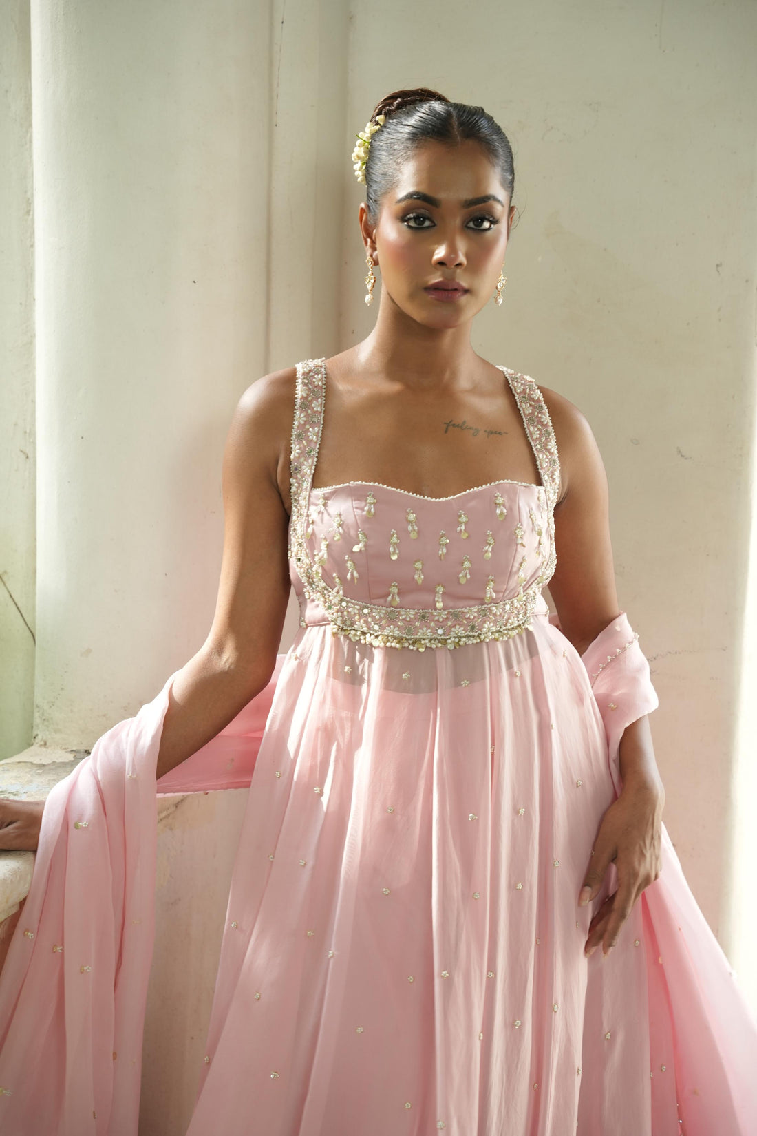Baby Pink Anarkali With Sharara Set