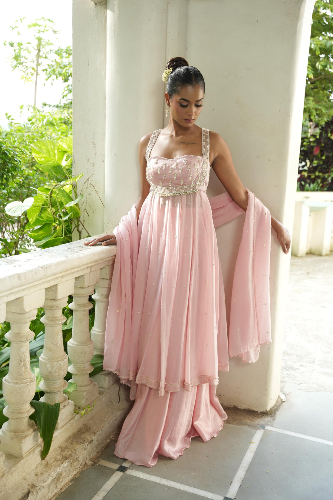 Baby Pink Anarkali With Sharara Set