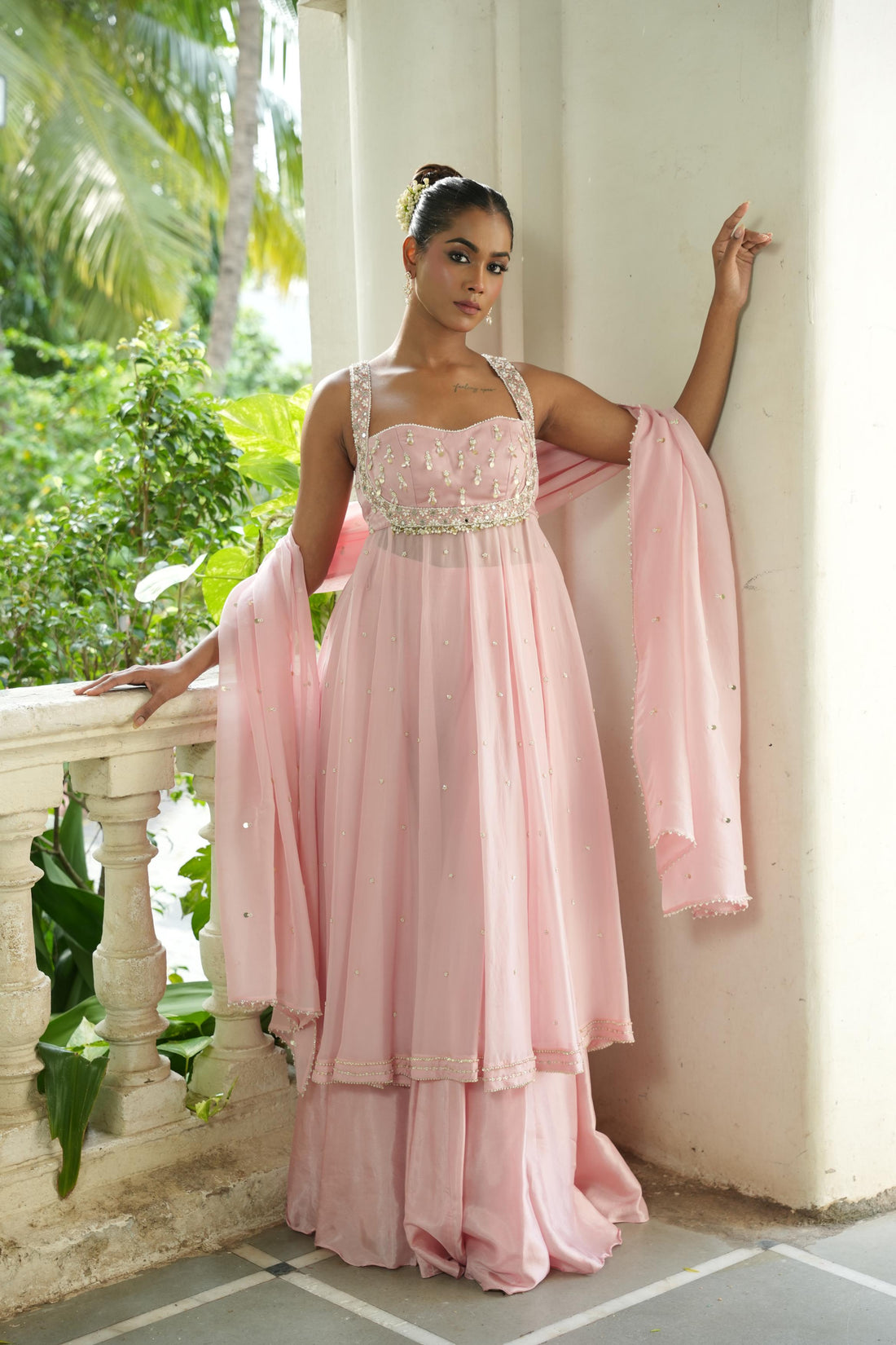 Baby Pink Anarkali With Sharara Set