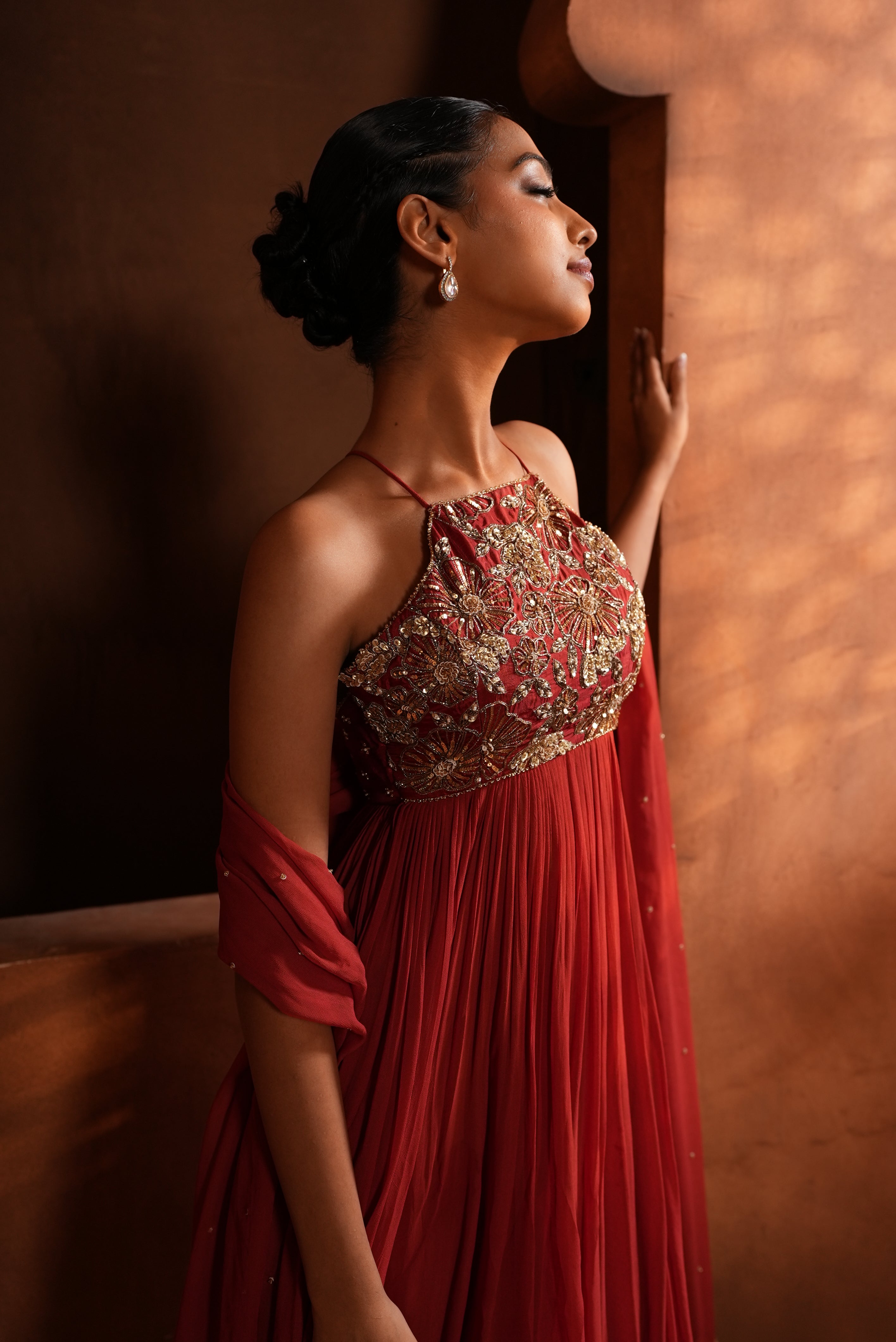 Brunt Rust In-Cut Dress (UN-EVEN FLAIR)