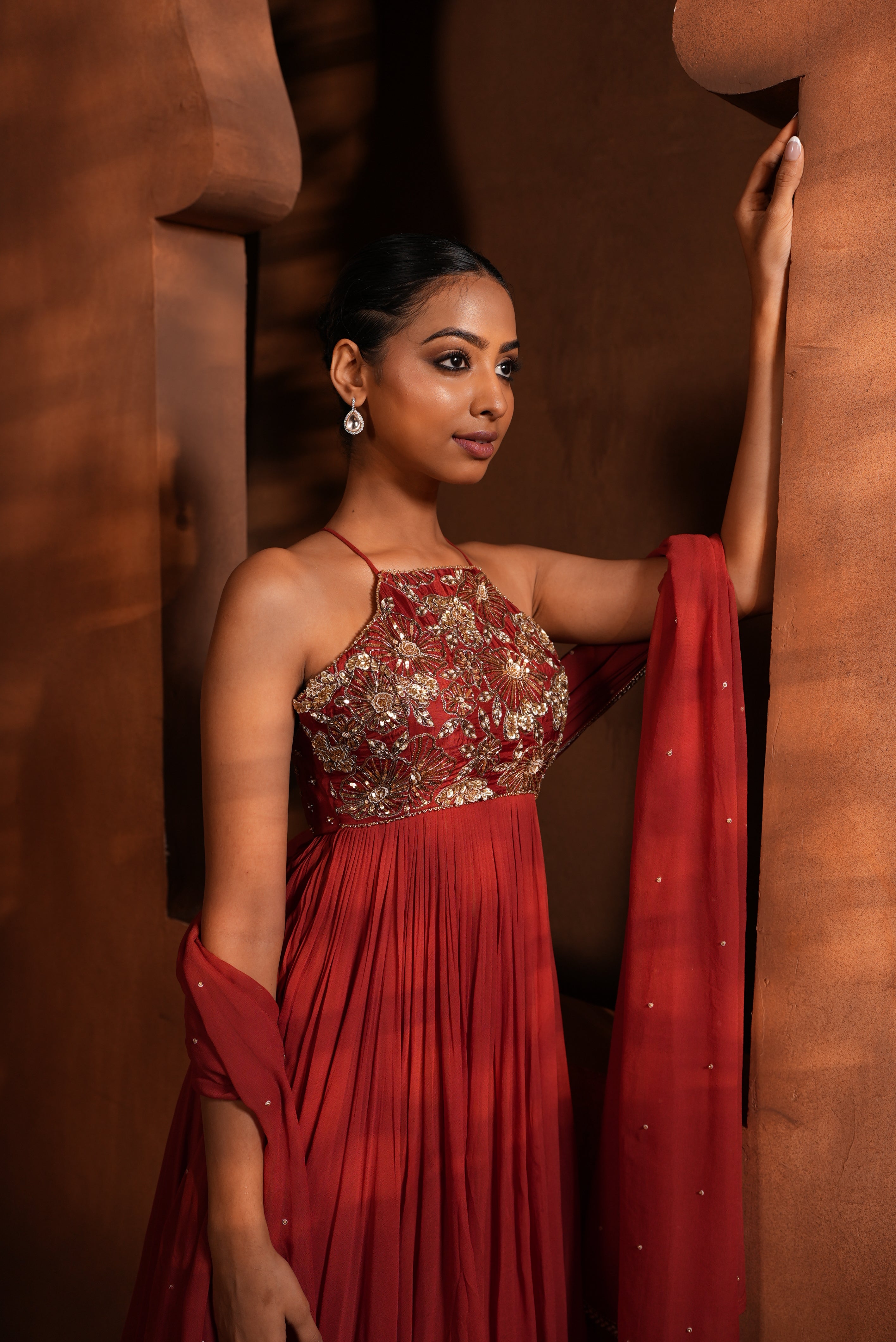 Brunt Rust In-Cut Dress (UN-EVEN FLAIR)