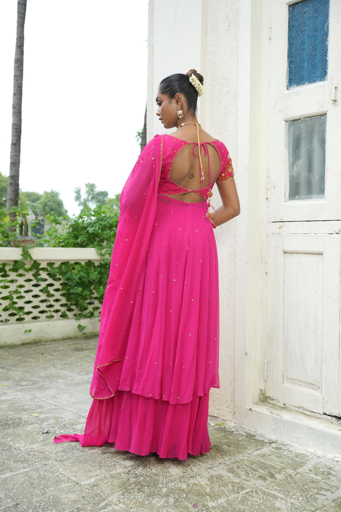 Gulabi Pink (Resham Detail) Anarkali With Sharara Set