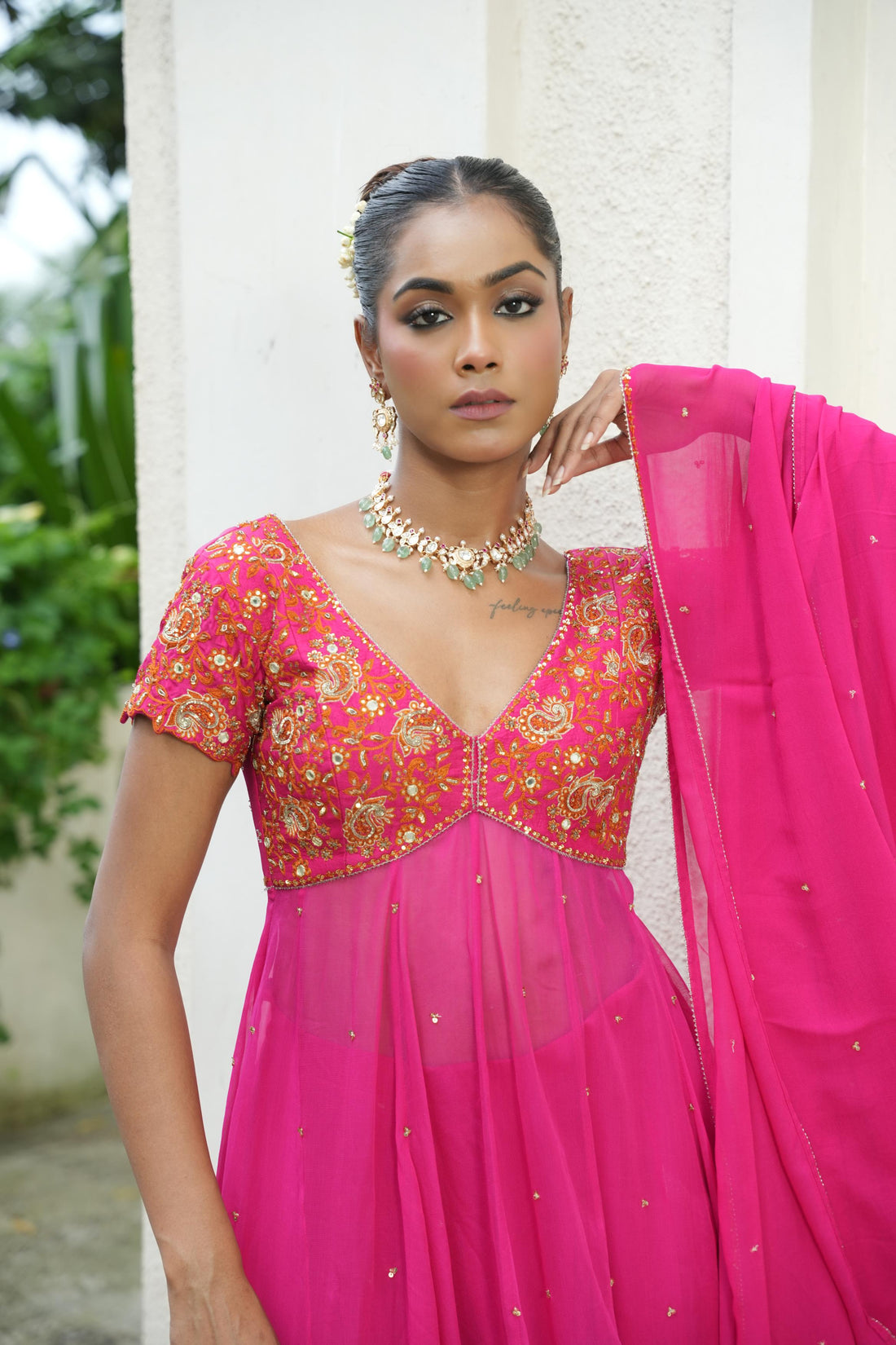 Gulabi Pink (Resham Detail) Anarkali With Sharara Set