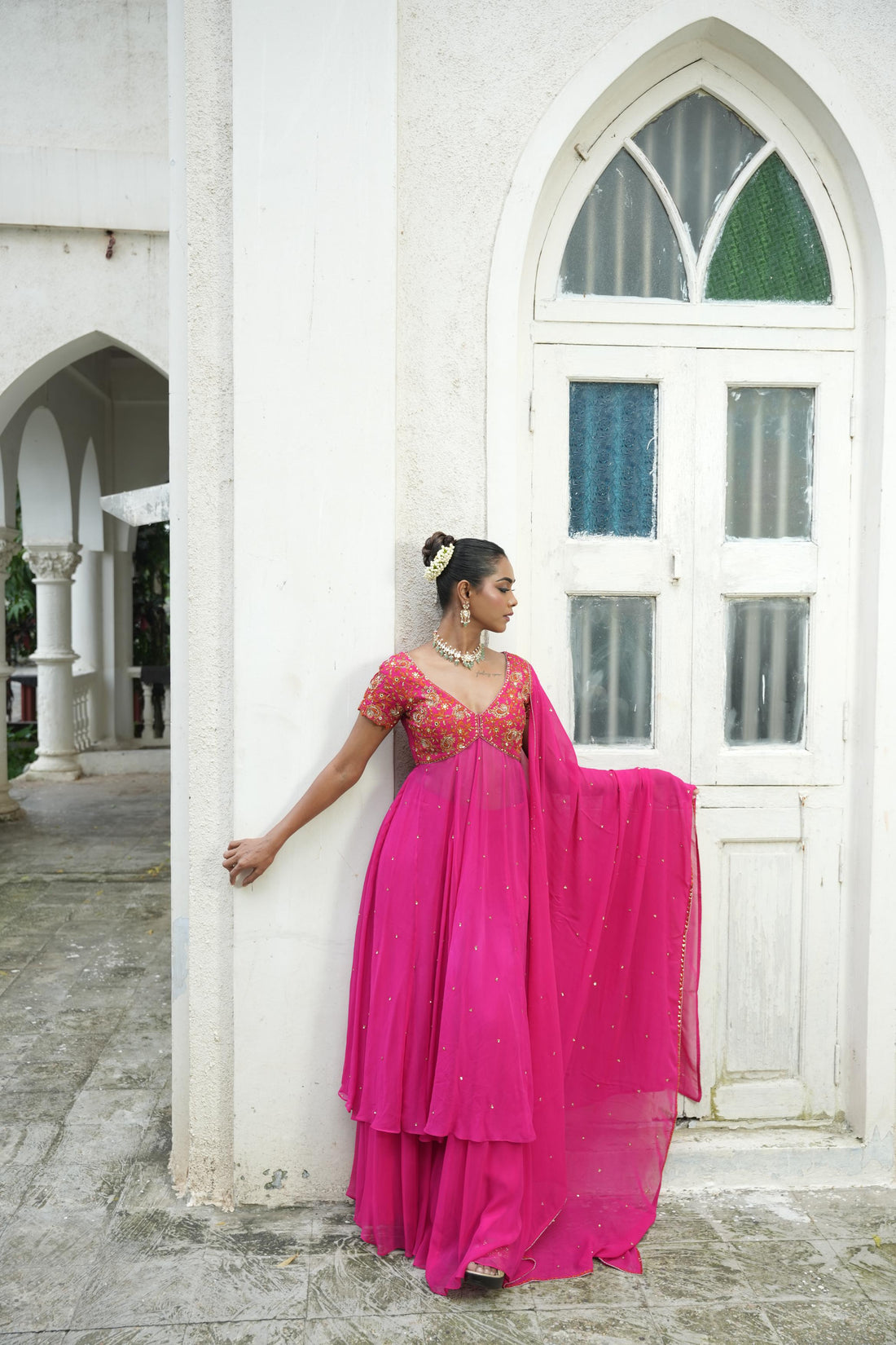Gulabi Pink (Resham Detail) Anarkali With Sharara Set