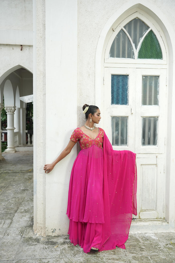 Gulabi Pink (Resham Detail) Anarkali With Sharara Set