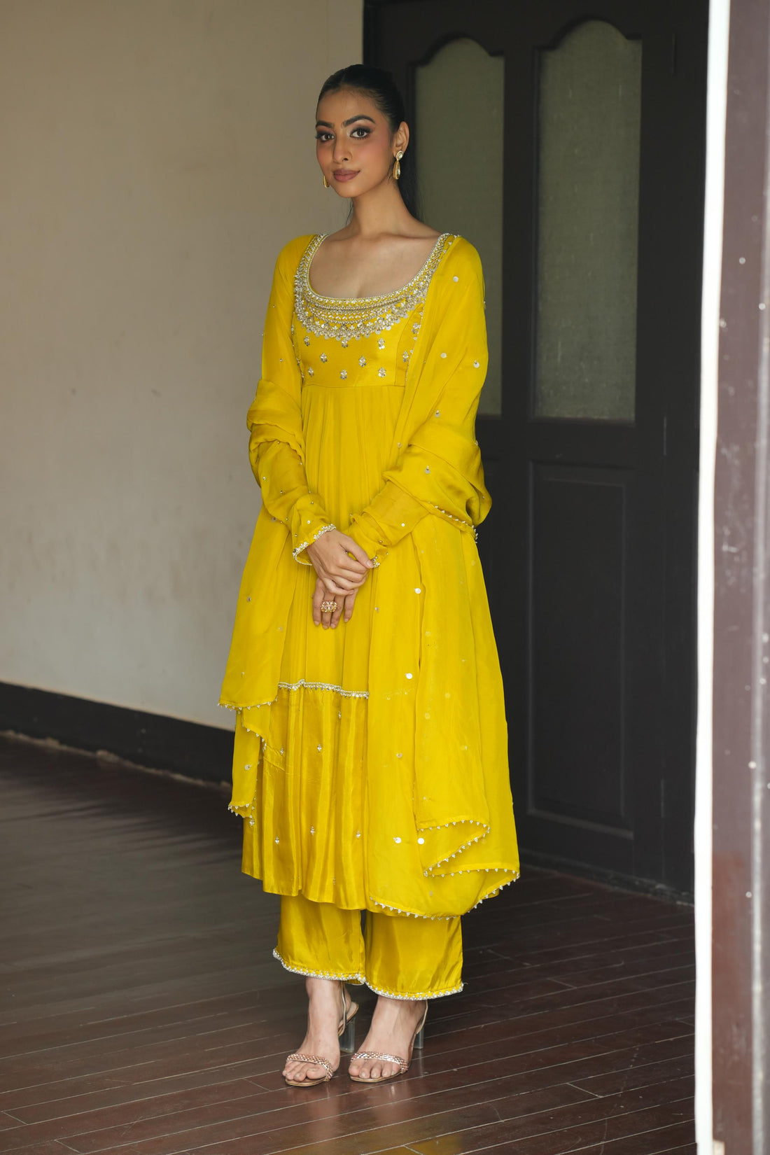 Lime Yellow Anarkali With Pants