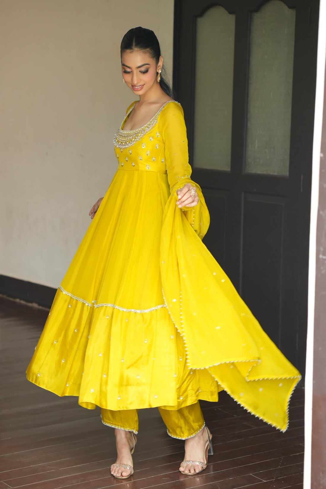 Lime Yellow Anarkali With Pants