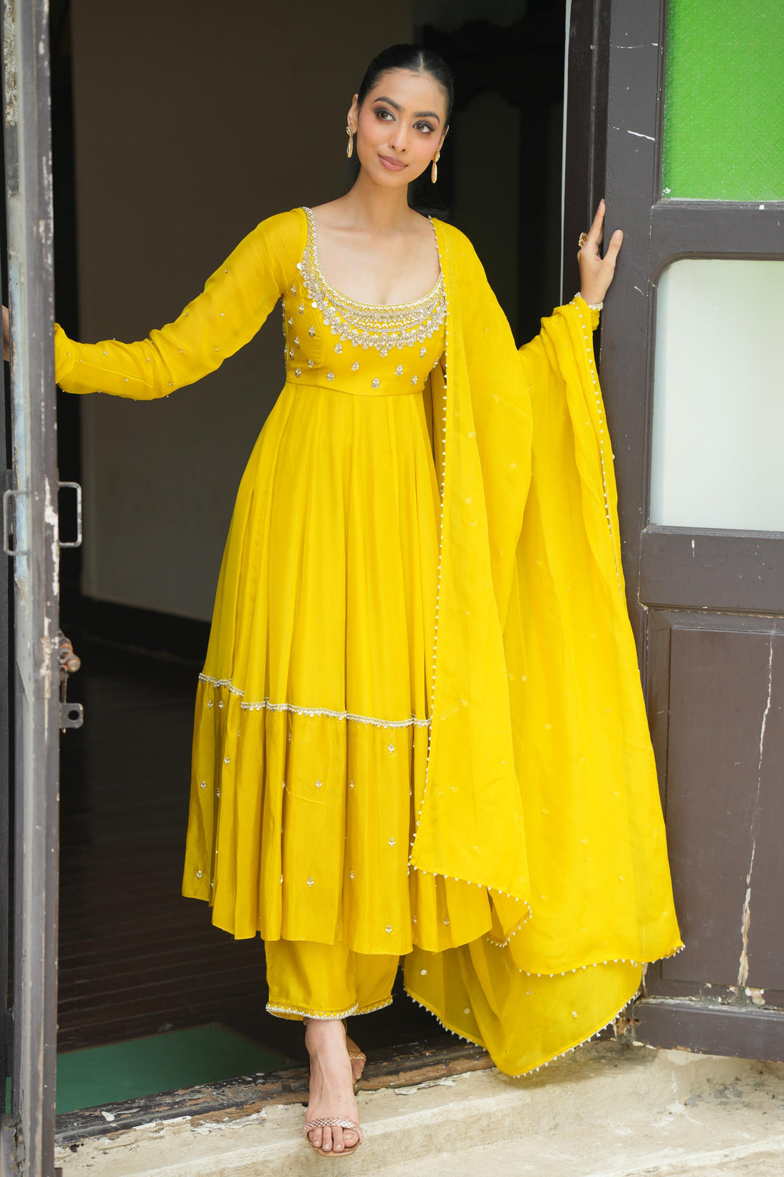 Lime Yellow Anarkali With Pants