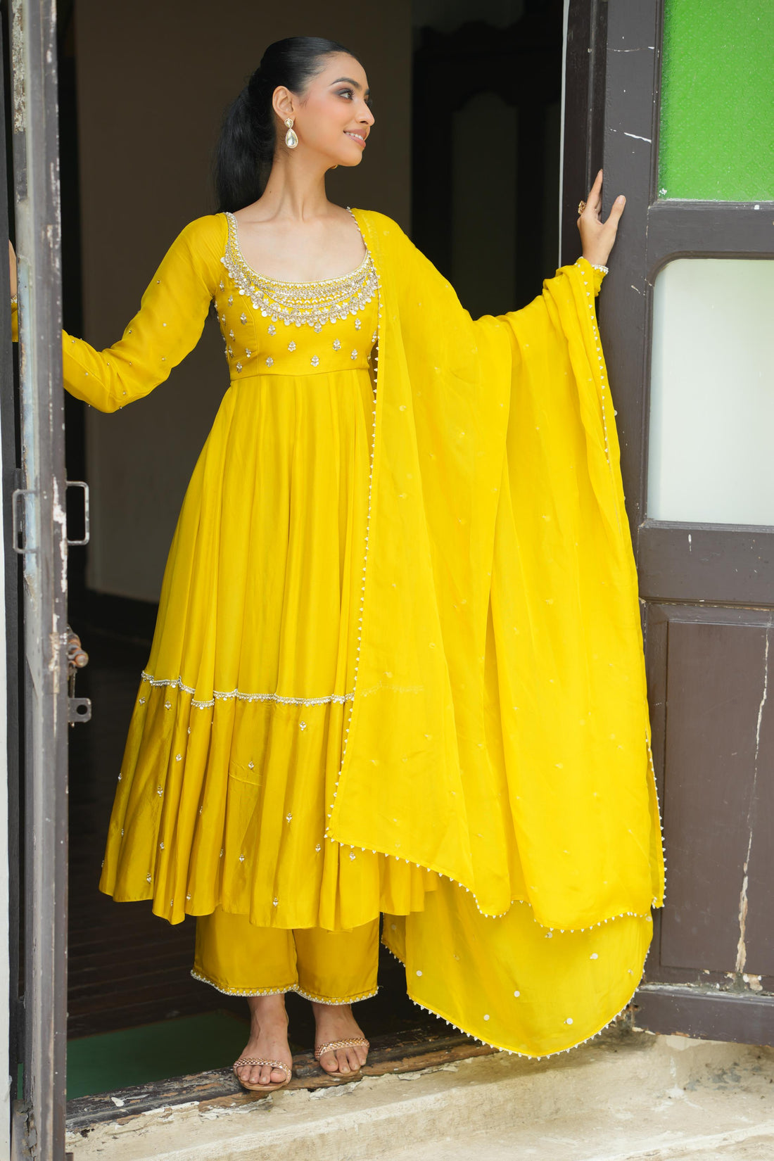 Lime Yellow Anarkali With Pants