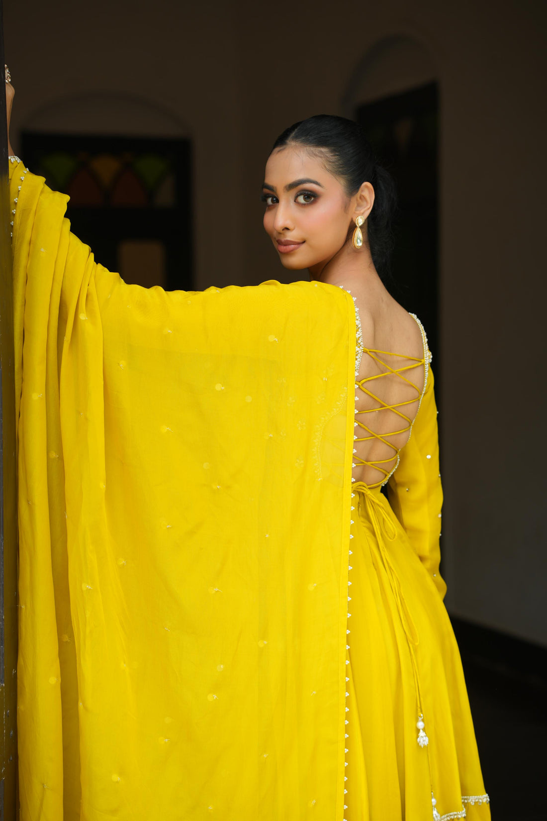 Lime Yellow Anarkali With Pants