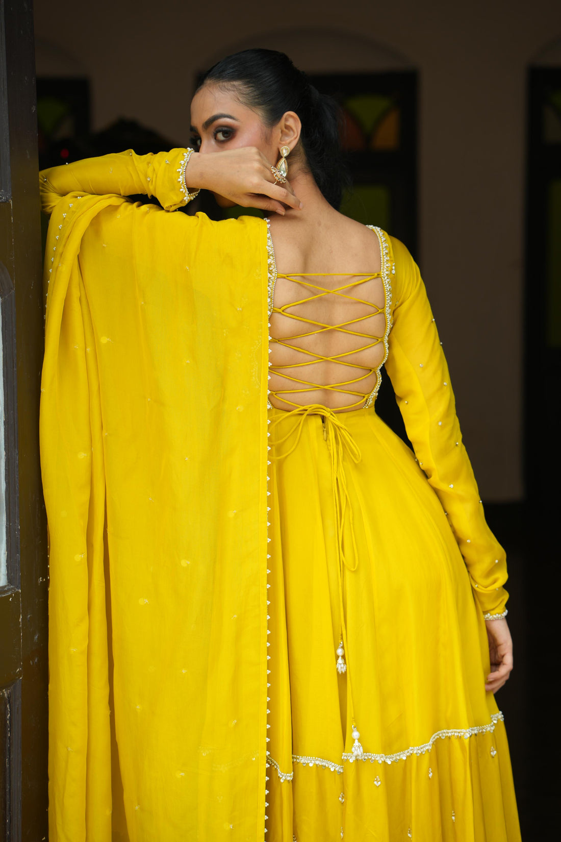 Lime Yellow Anarkali With Pants