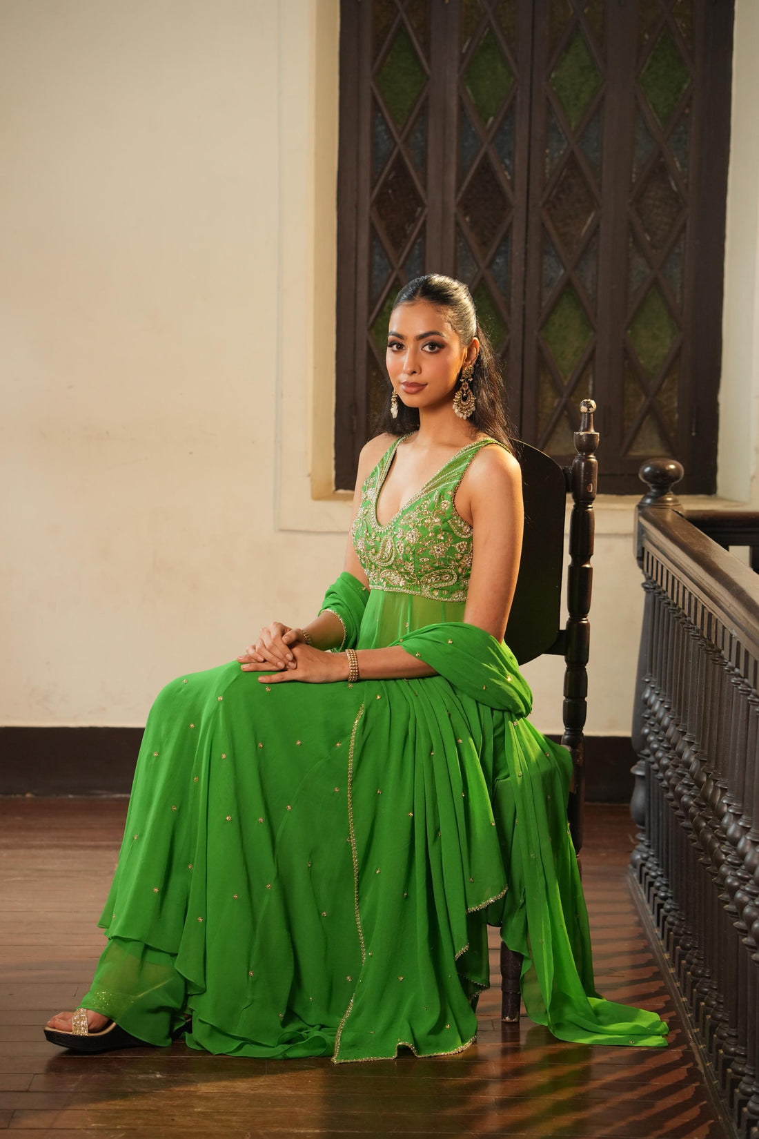 Parrot Green (InCut) Anarkali With Sharara