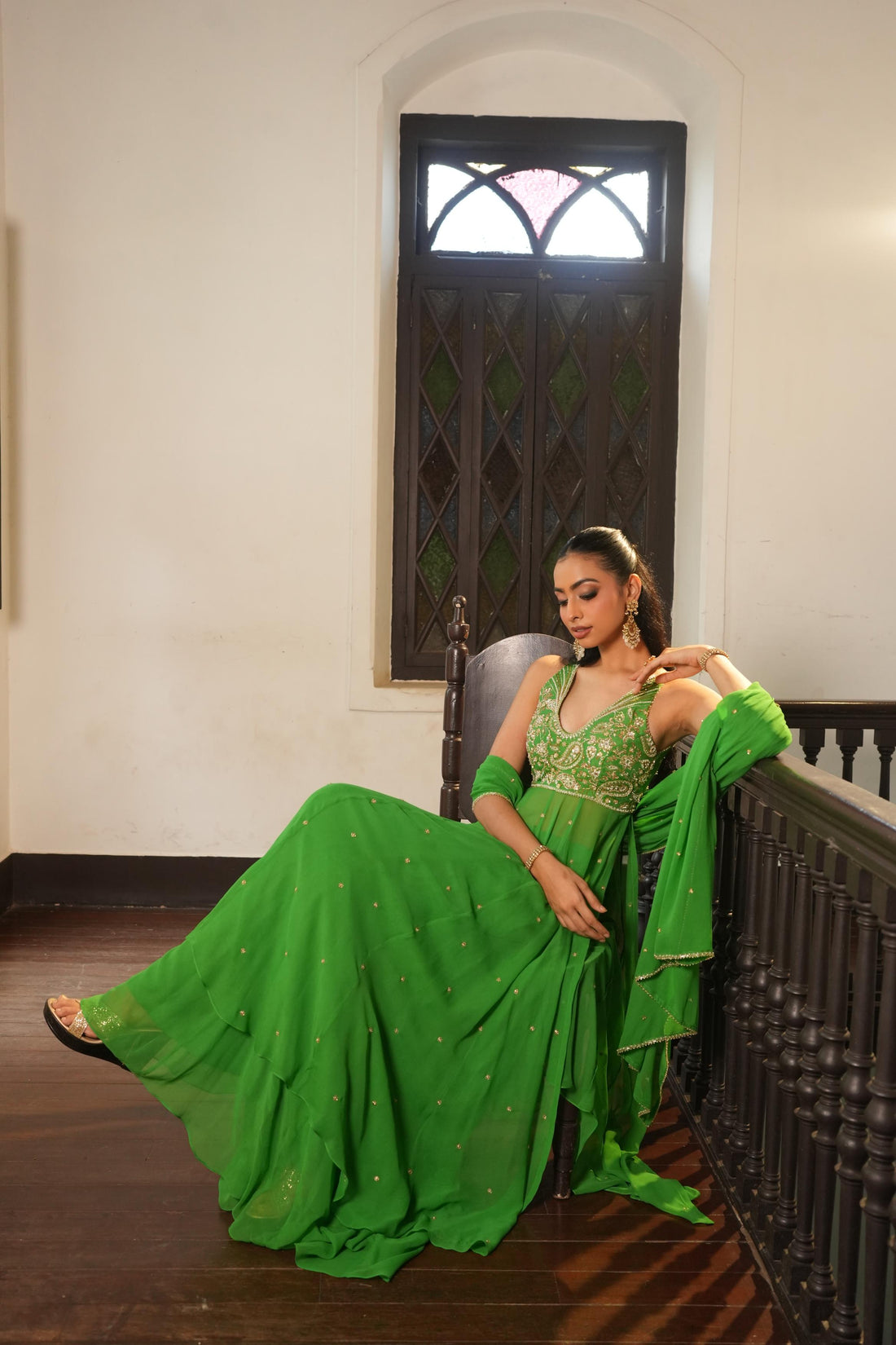 Parrot Green (InCut) Anarkali With Sharara