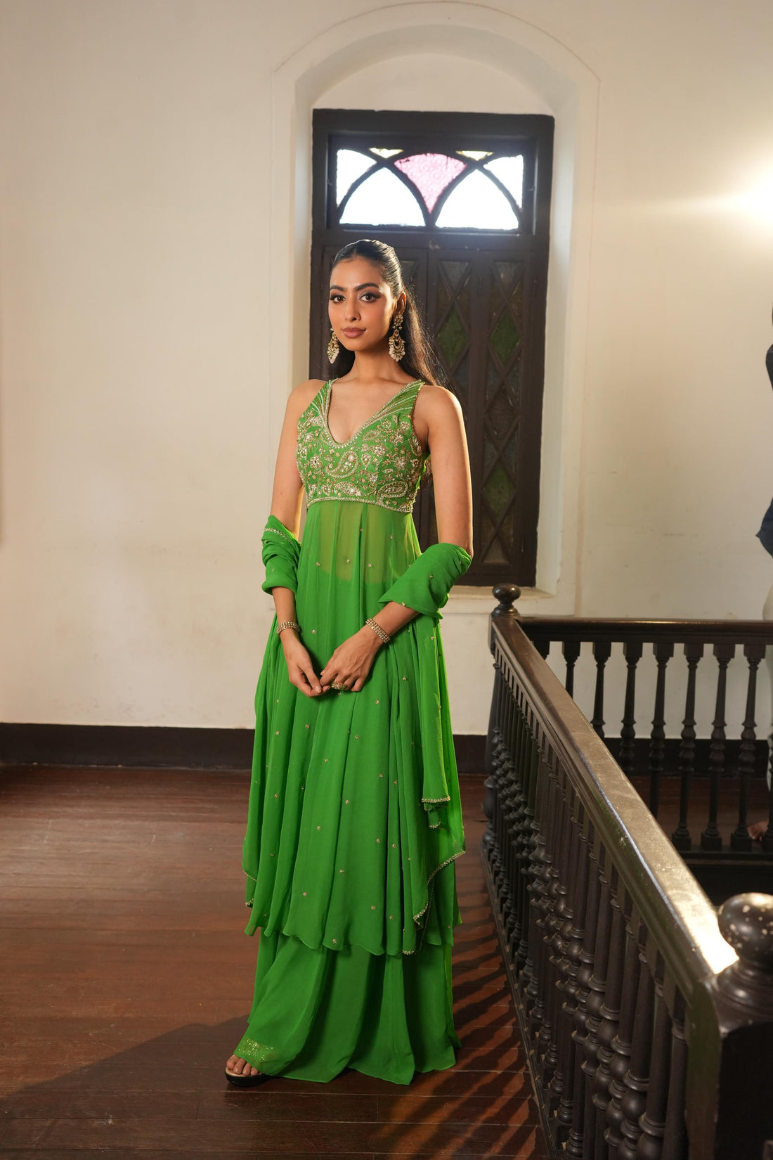 Parrot Green (InCut) Anarkali With Sharara
